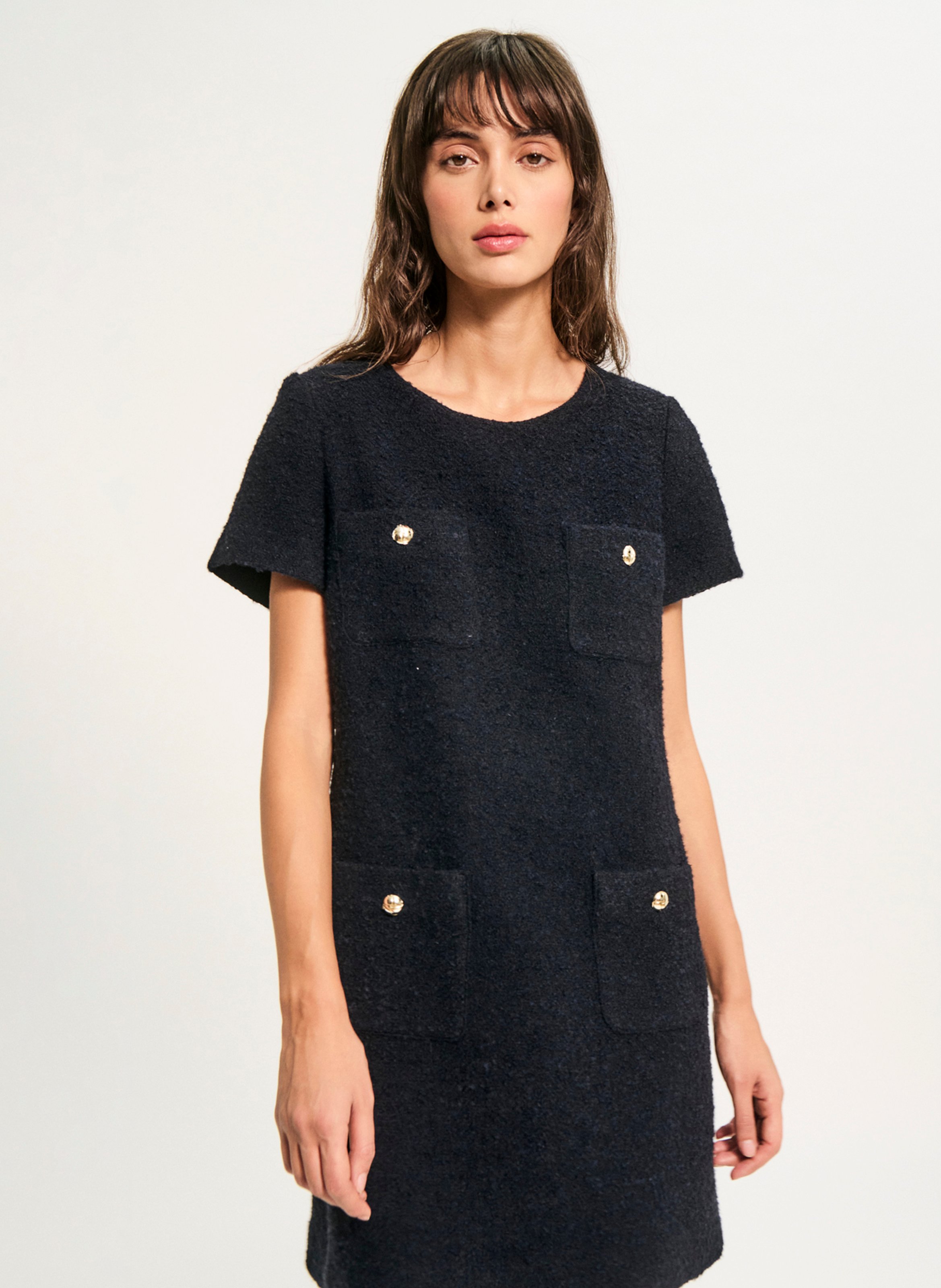 Short round-neck cotton-blend dress PABLO Blue