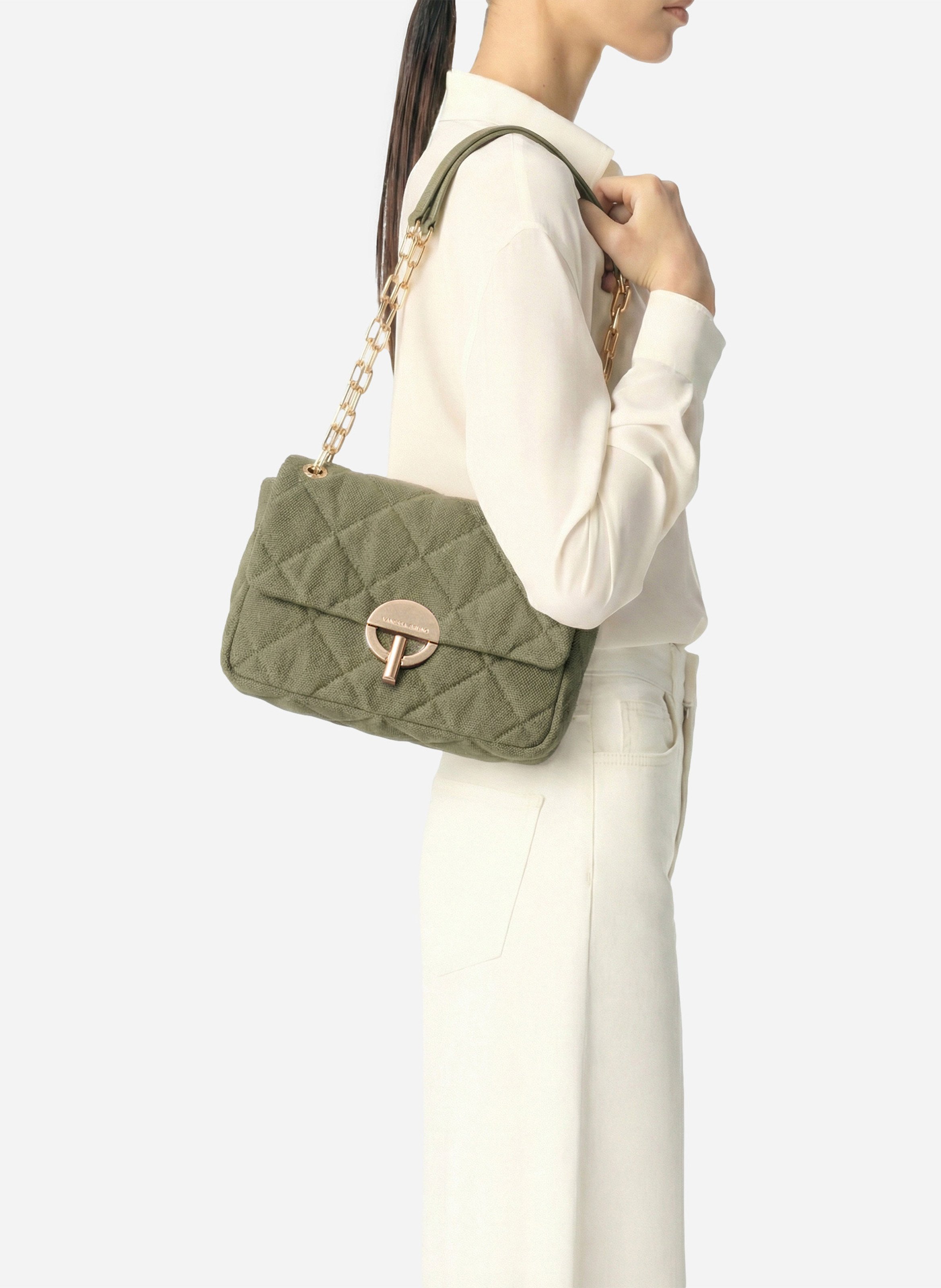 Linen crossbody bag VANESSA BRUNO Khaki