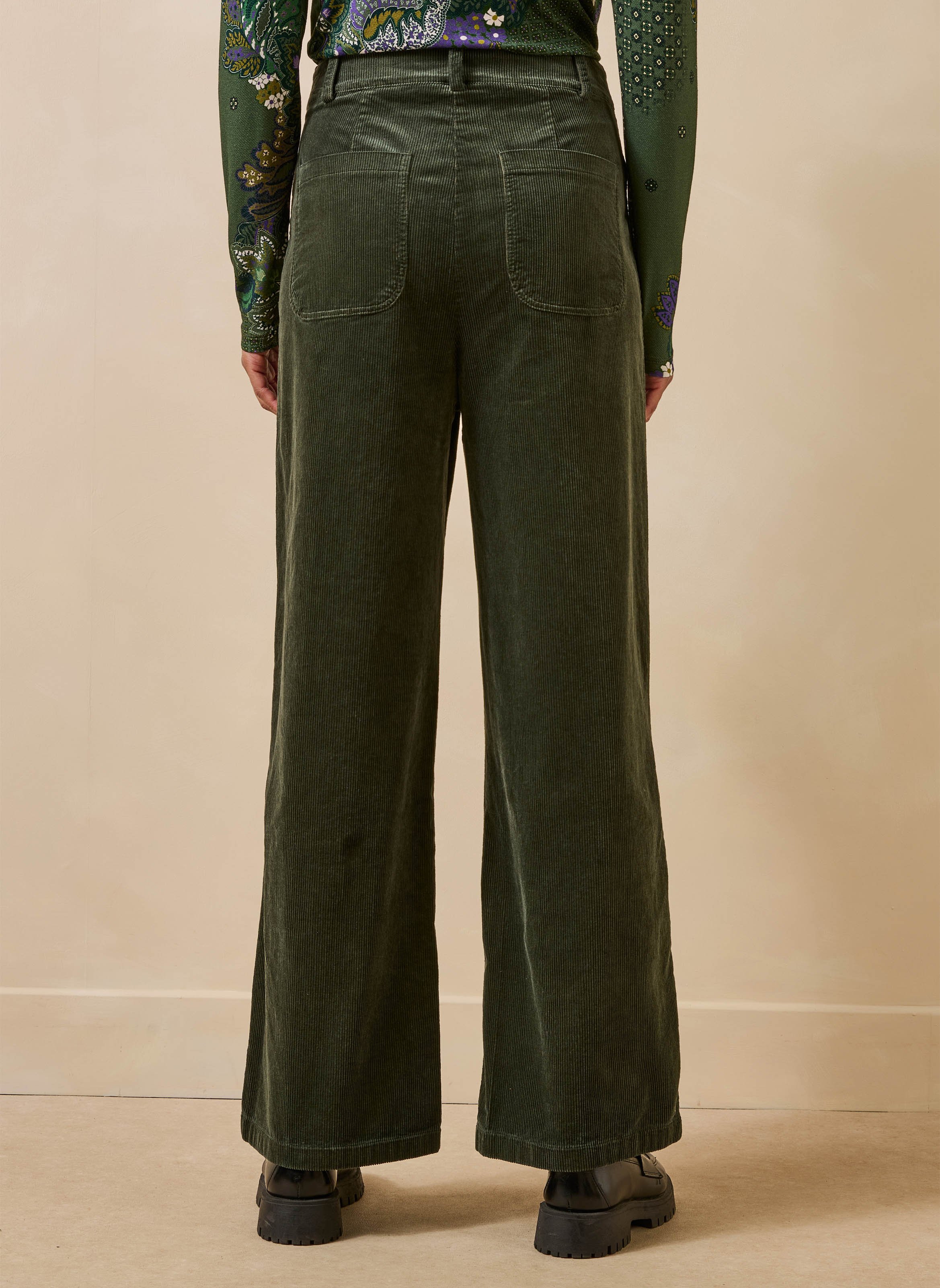 Pantalon large taille haute en coton mélangé LA FEE MARABOUTEE Grun