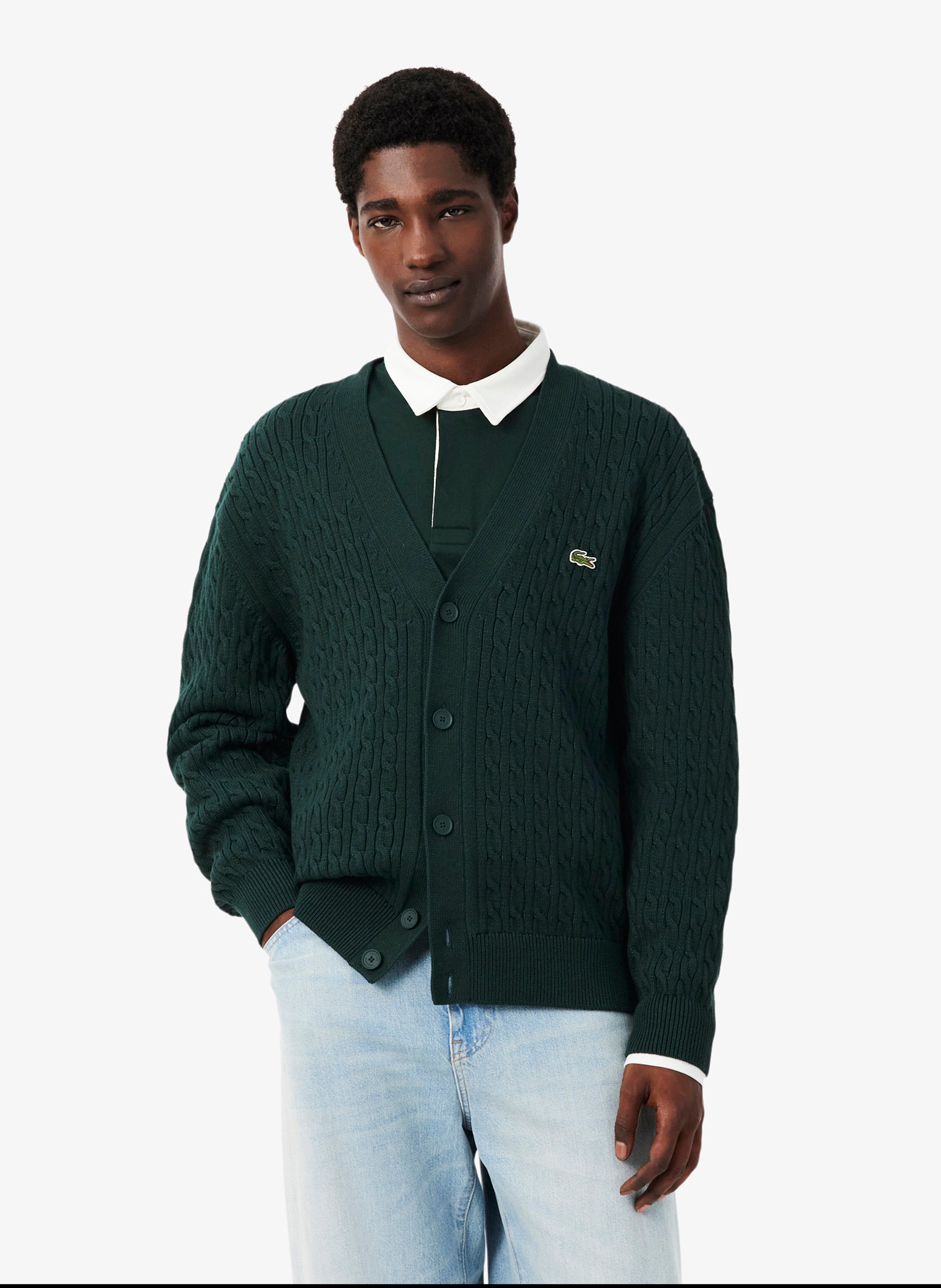 Cardigan ample en coton mélangé LACOSTE Vert