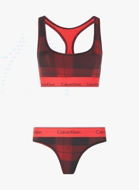 Bralette And Thong Set Textured Plaid black Calvin Klein Underwear Women 000QF6703A 74W TEXTURED PLAID BLACK Place des Tendances United Kingdom