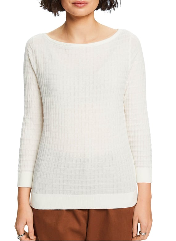 Rechte, katoenen trui met boothals Grijs Esprit Dames Place