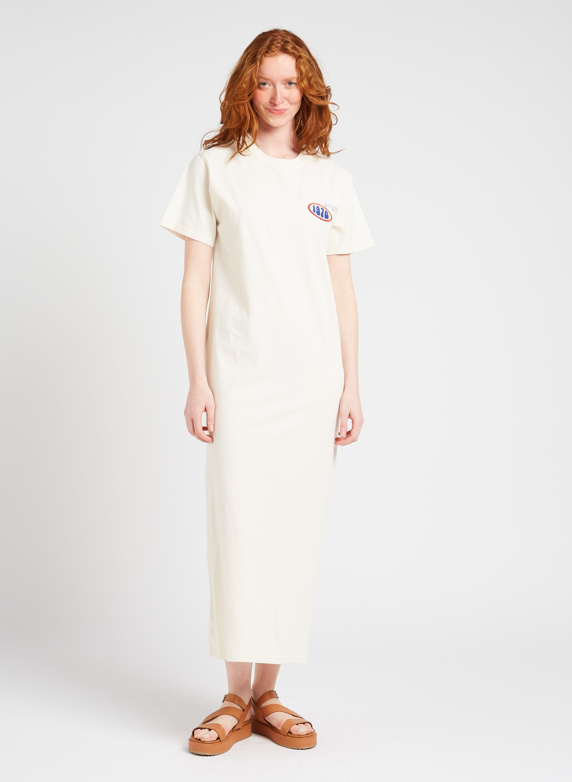 Robe longue col rond en coton NEWTONE Beige