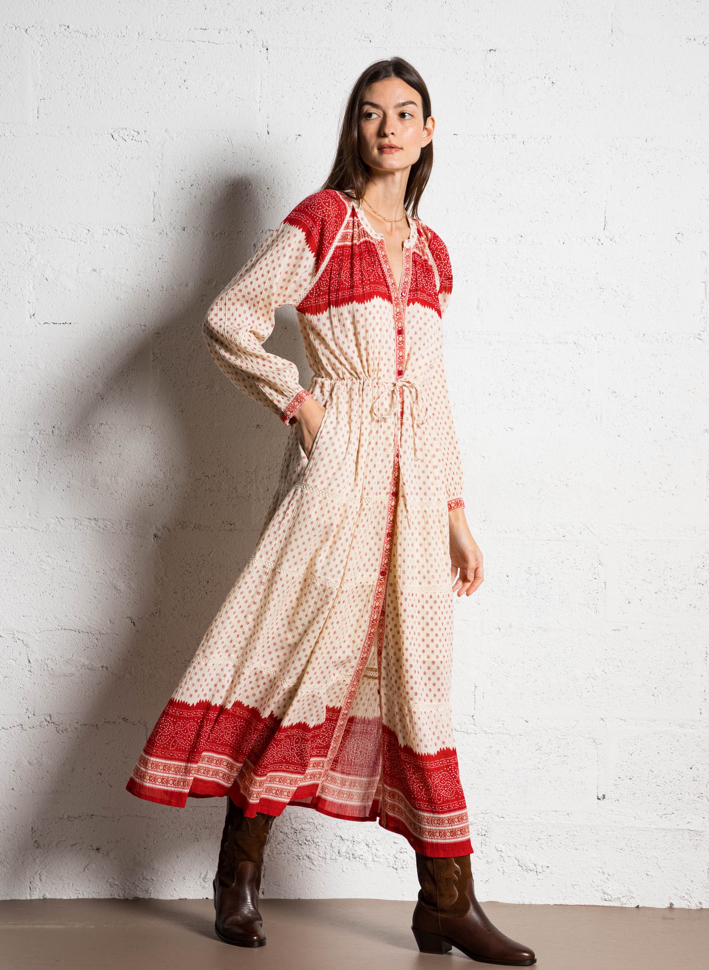 Robe ample imprimée en coton  MAISON HOTEL Rouge