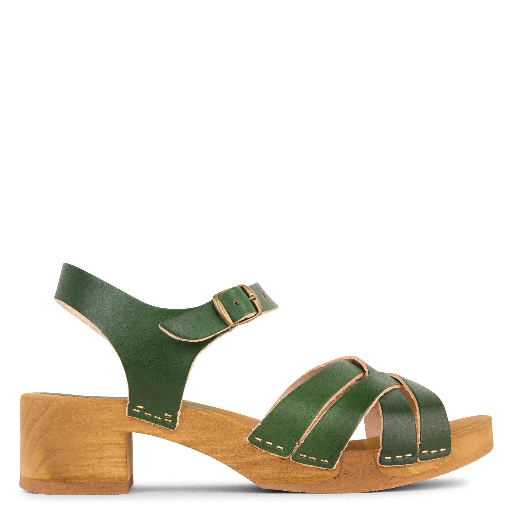 Strappy leather heeled sandals BOSABO Green