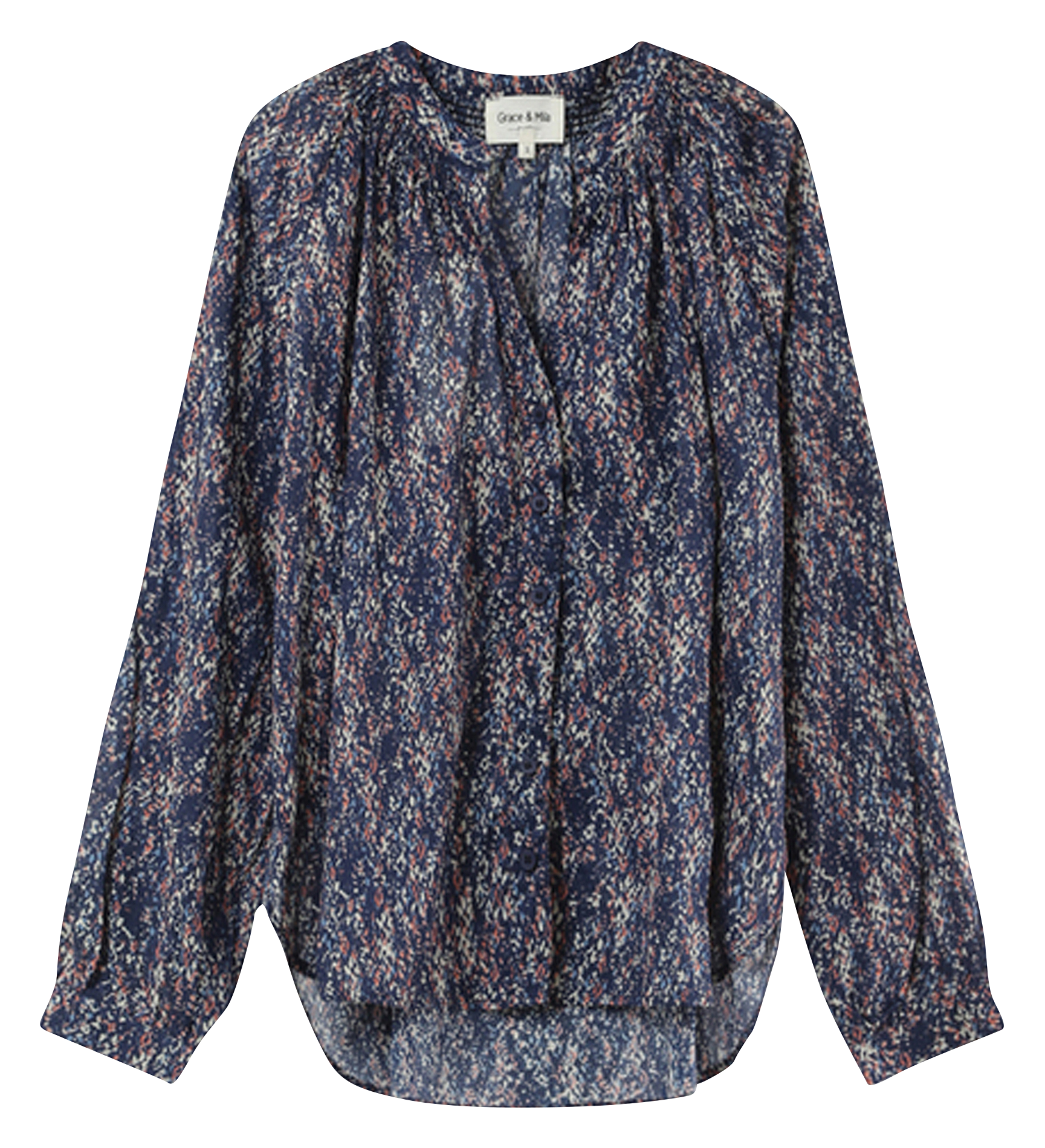V-neck buttoned patterned blouse Blue