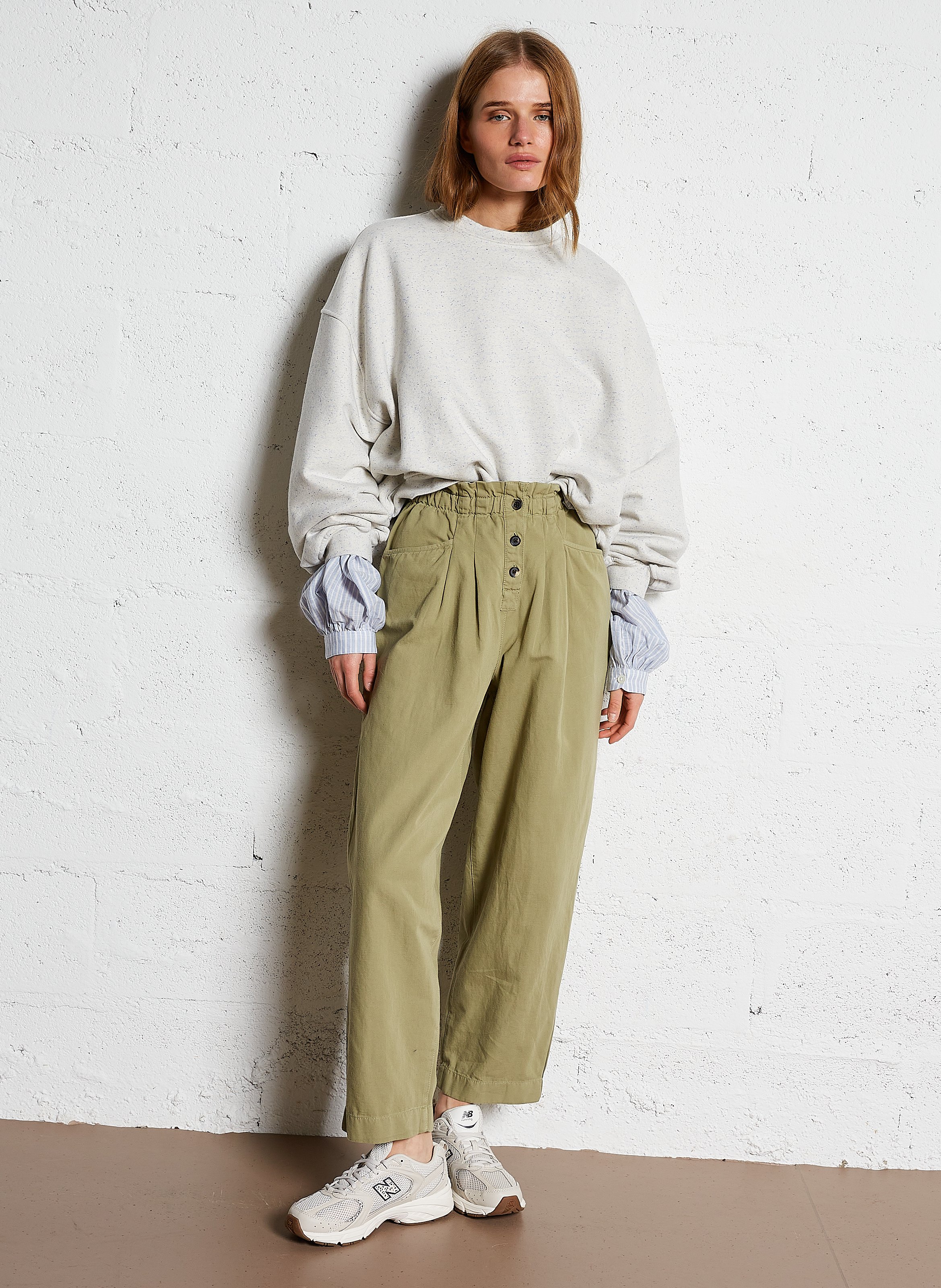 Wide-leg high-waisted cotton-blend pants BELLEROSE Green