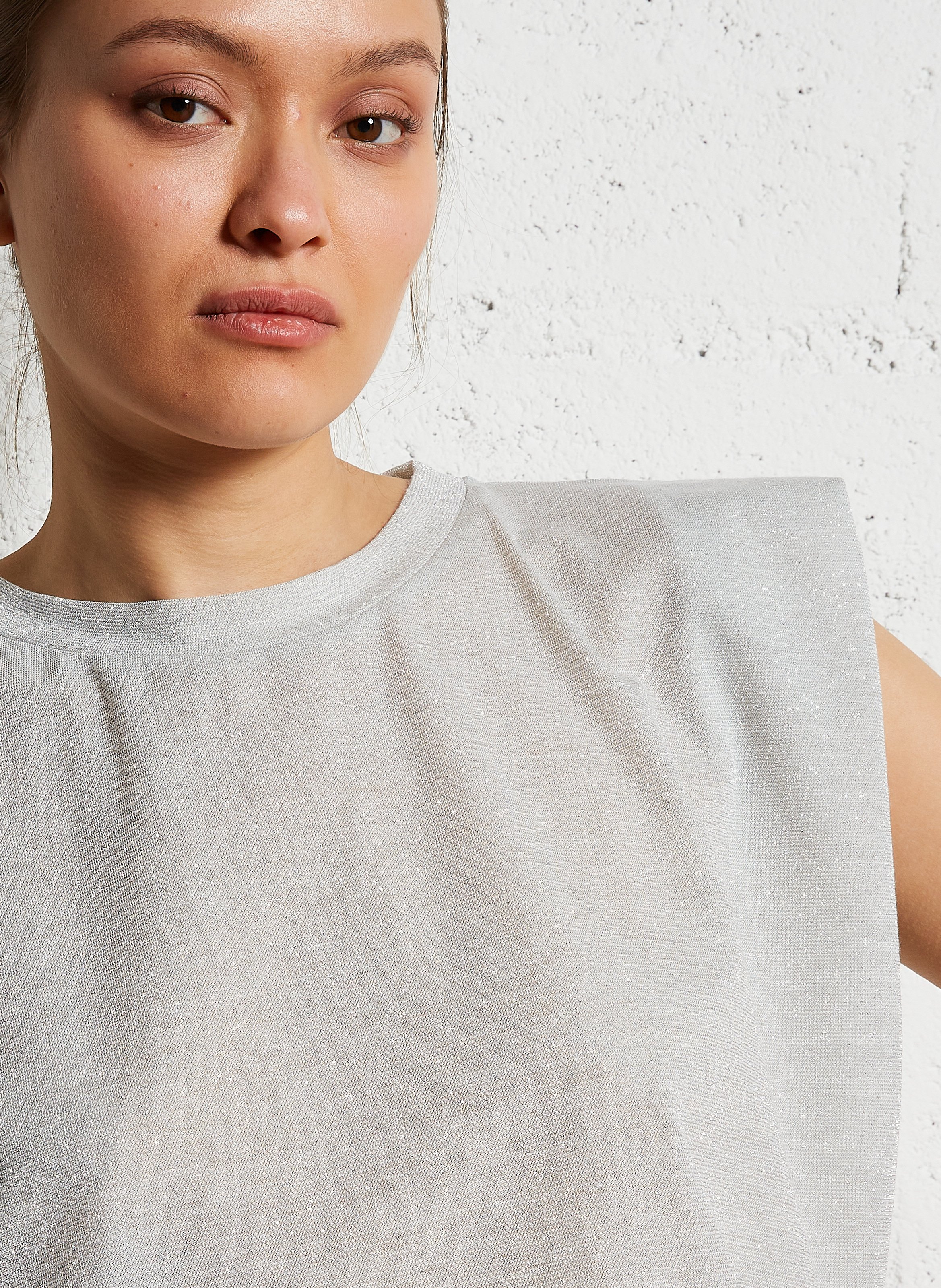 Tee-shirt sans manches à paillettes MOMONI Blanc