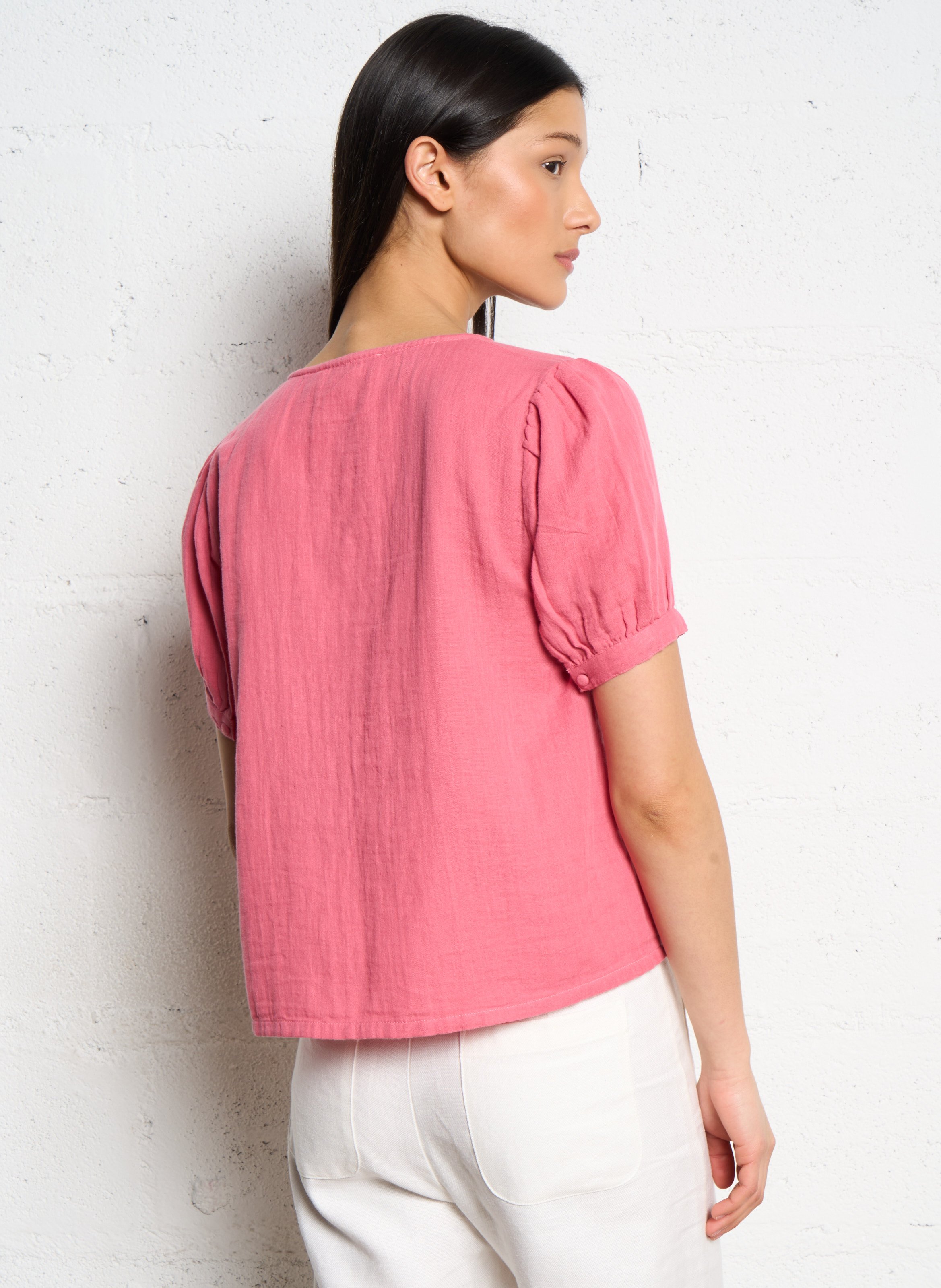 Cotton gauze V-neck top LA PETITE ETOILE Pink