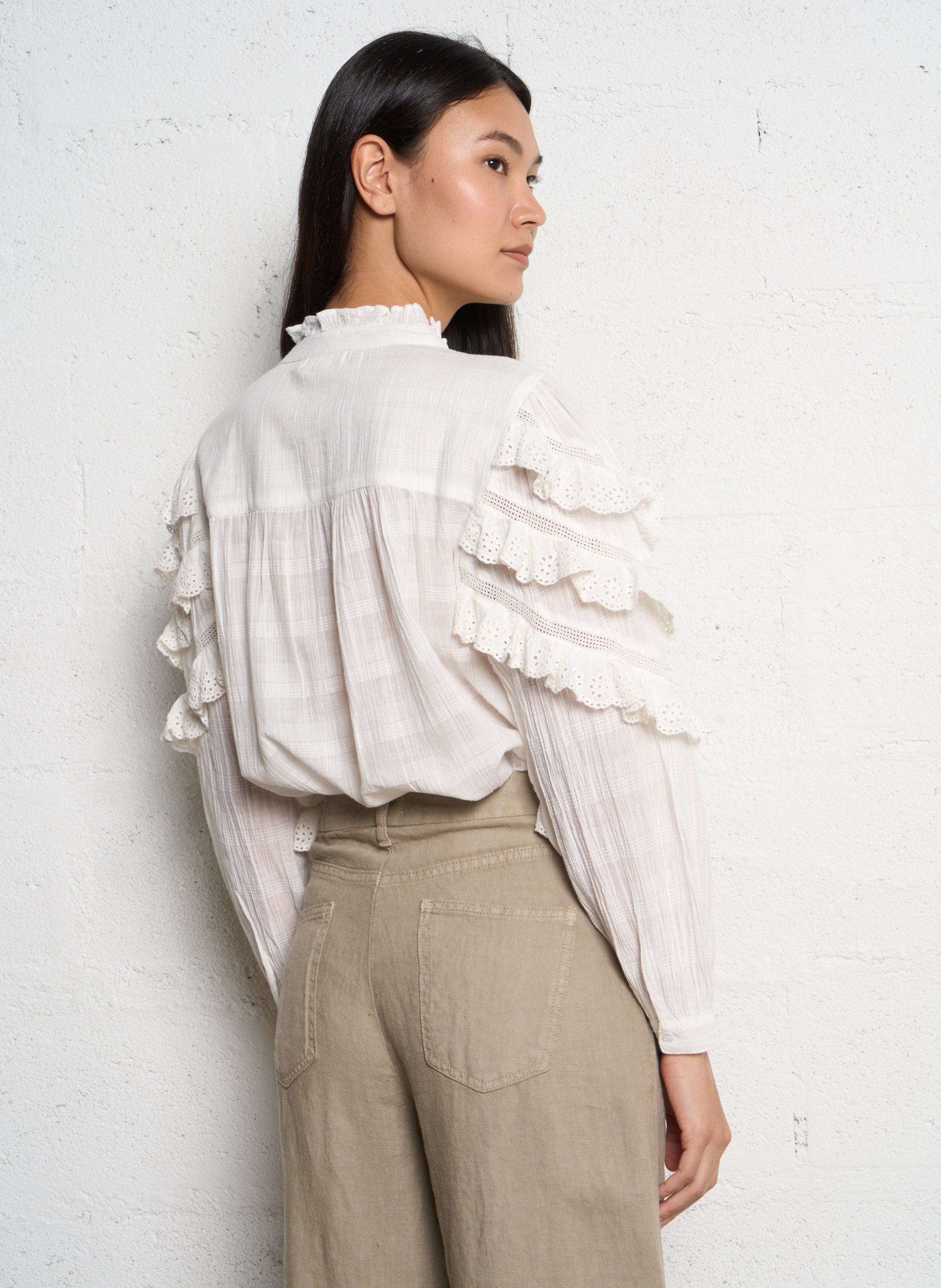 Blouse dentelle à volants  MAISON HOTEL Blanc