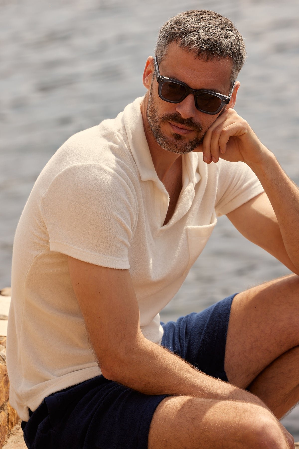 Short-sleeved polo shirt with lapel collar APNEE White