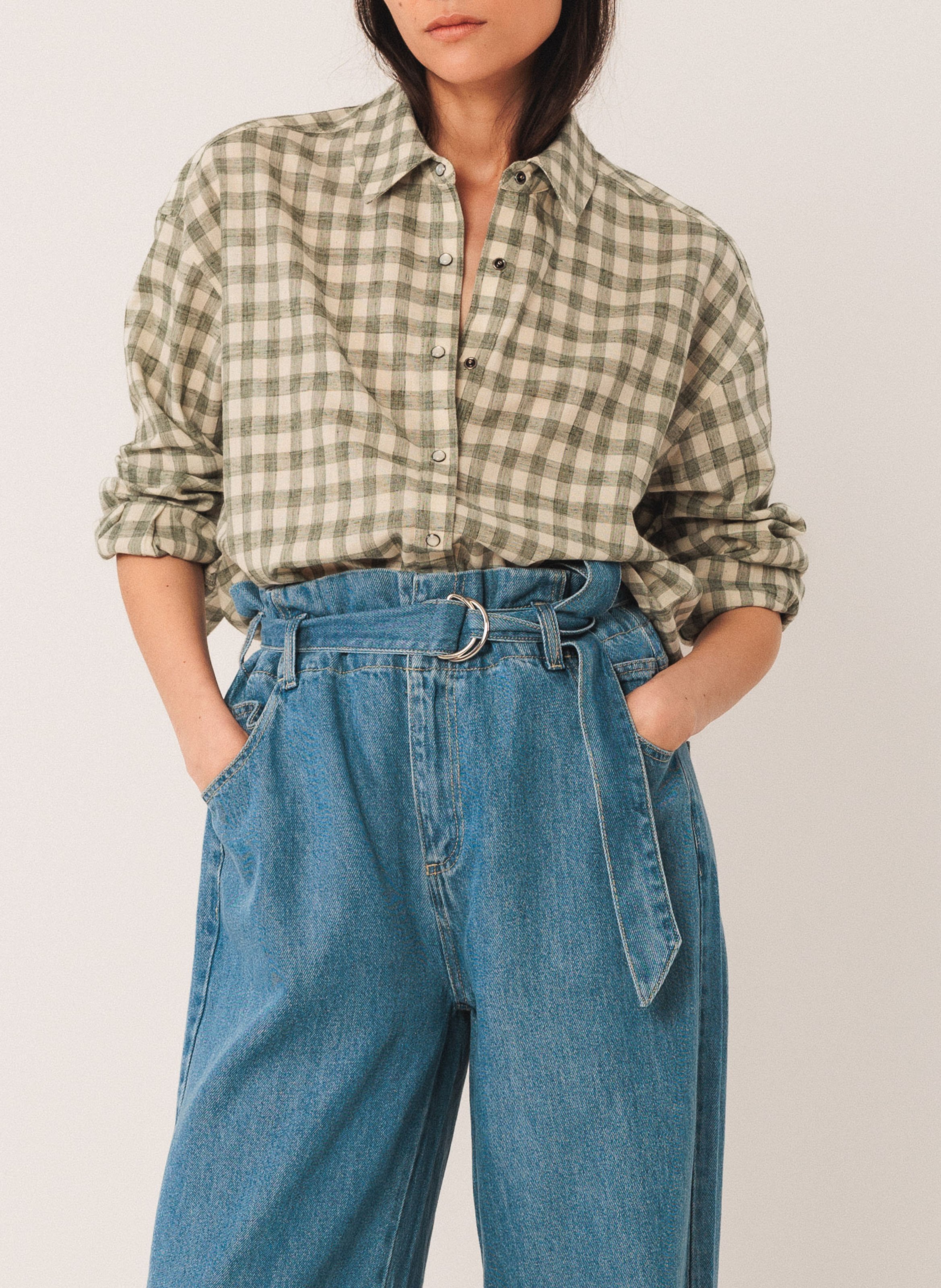 Checked button-up shirt INDI & COLD Khaki