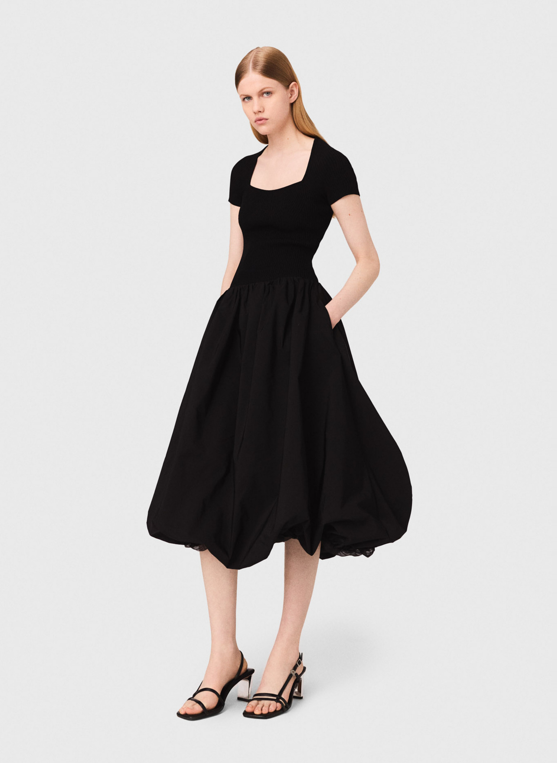 Square Neck Midi Skater Dress MAJE Black