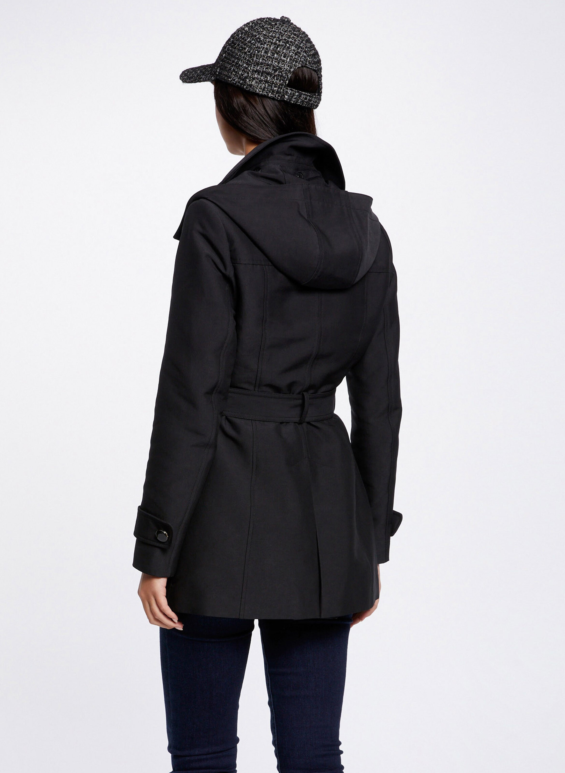 Trench cintré col à revers à capuche MORGAN Noir
