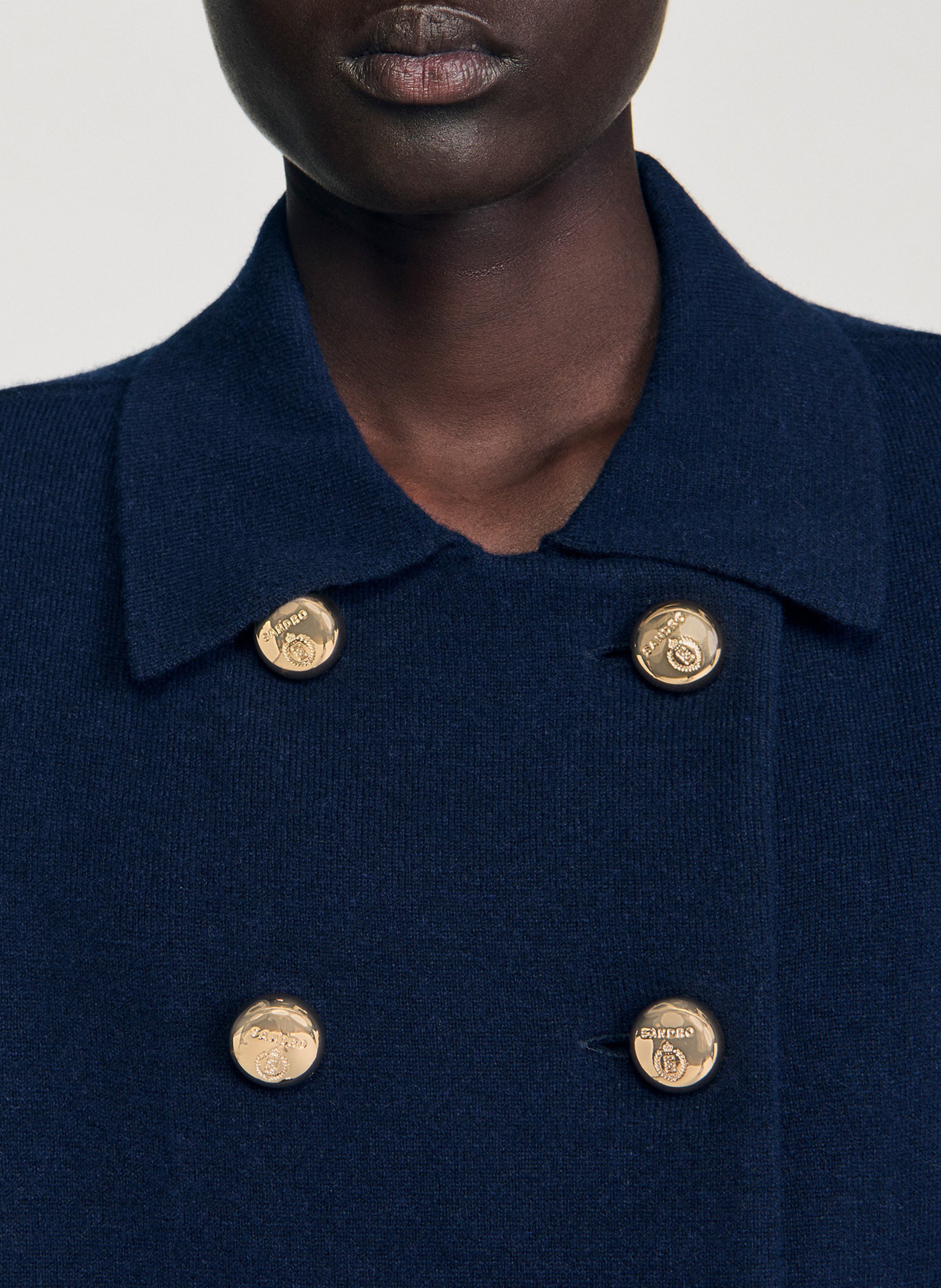 Veste droite boutonnée en laine SANDRO Bleu