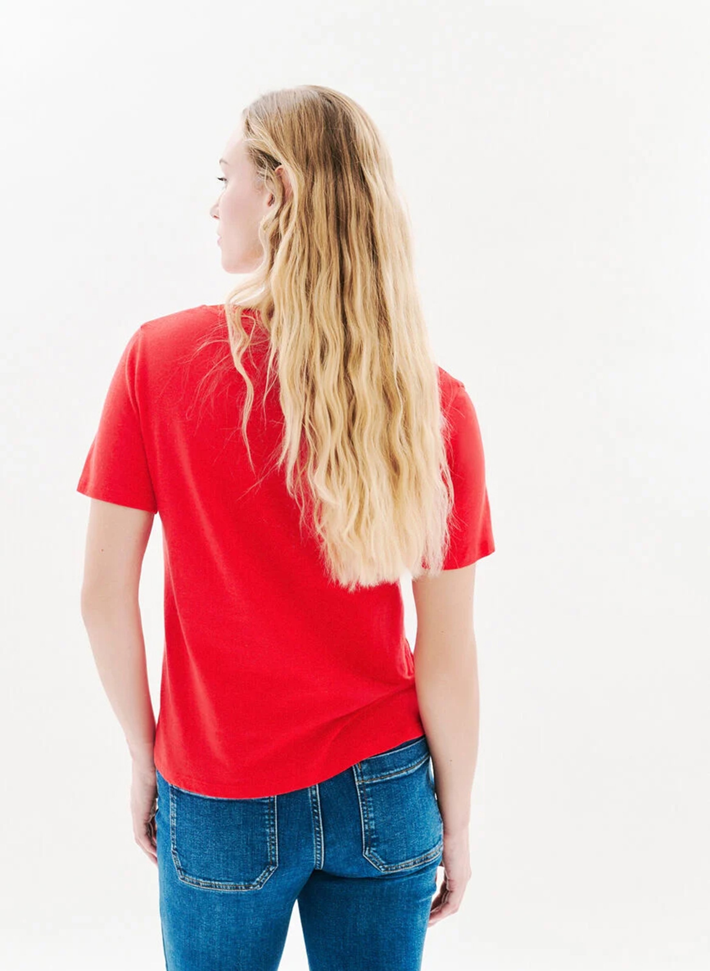 Recht T-shirt met V-hals | katoenblend CAROLL Rood