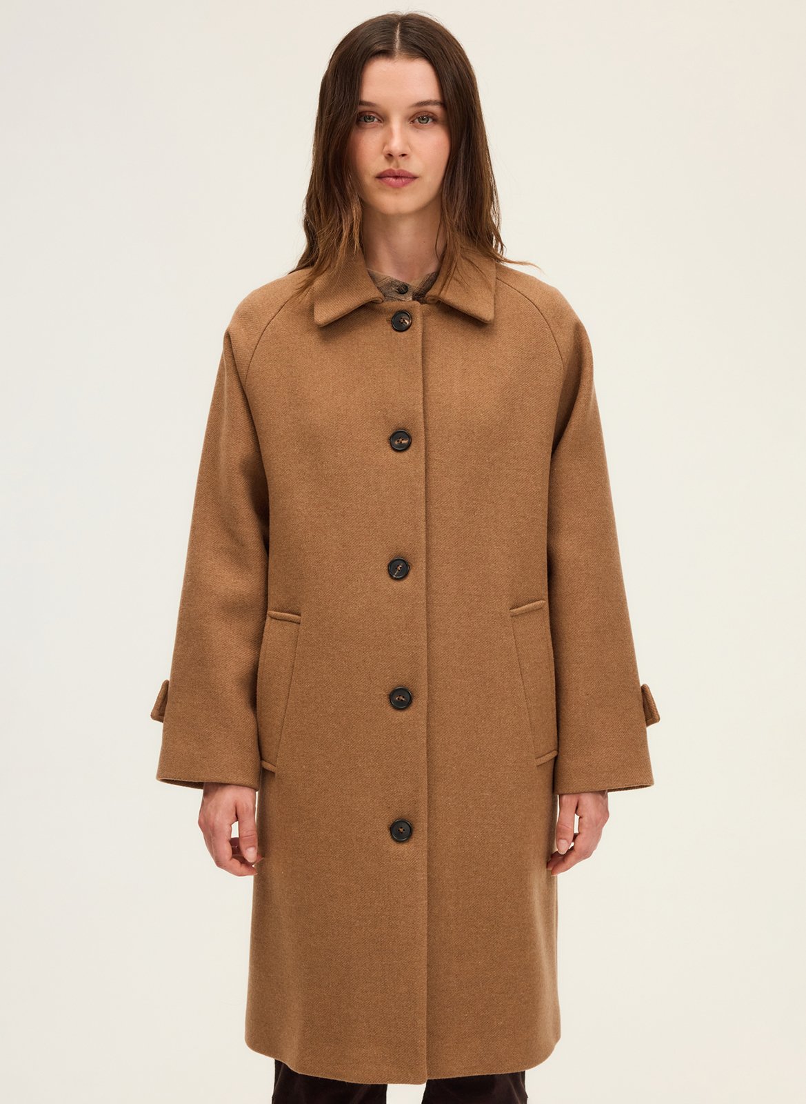 Straight wool-blend coat with classic collar PABLO Brown