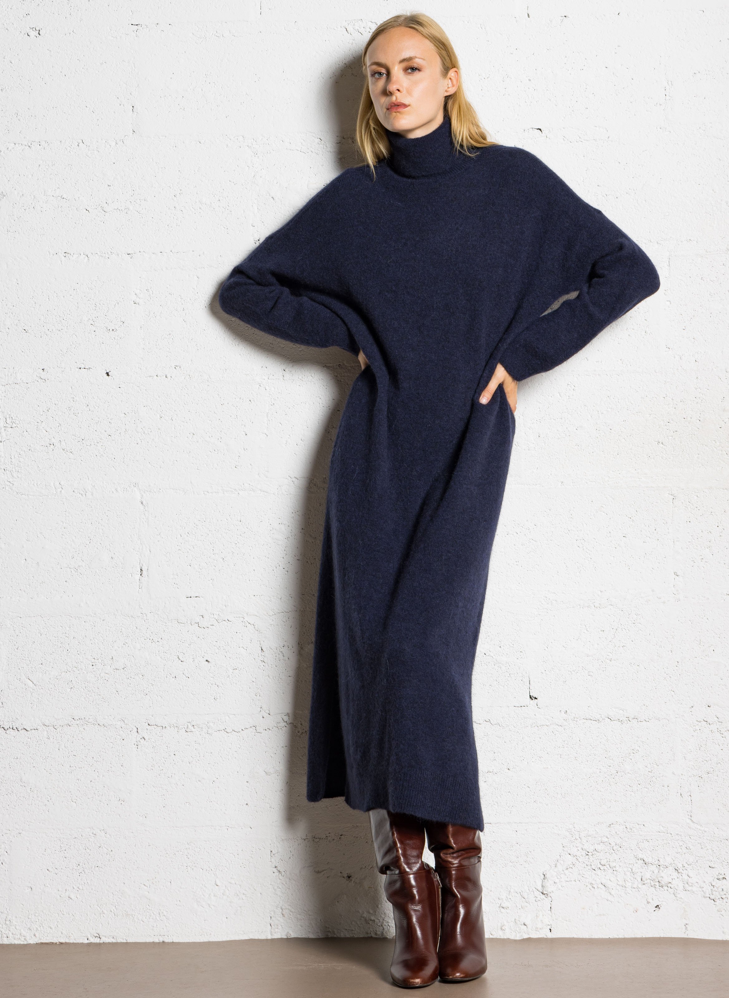 Long high-neck dress DES PETITS HAUTS Blue