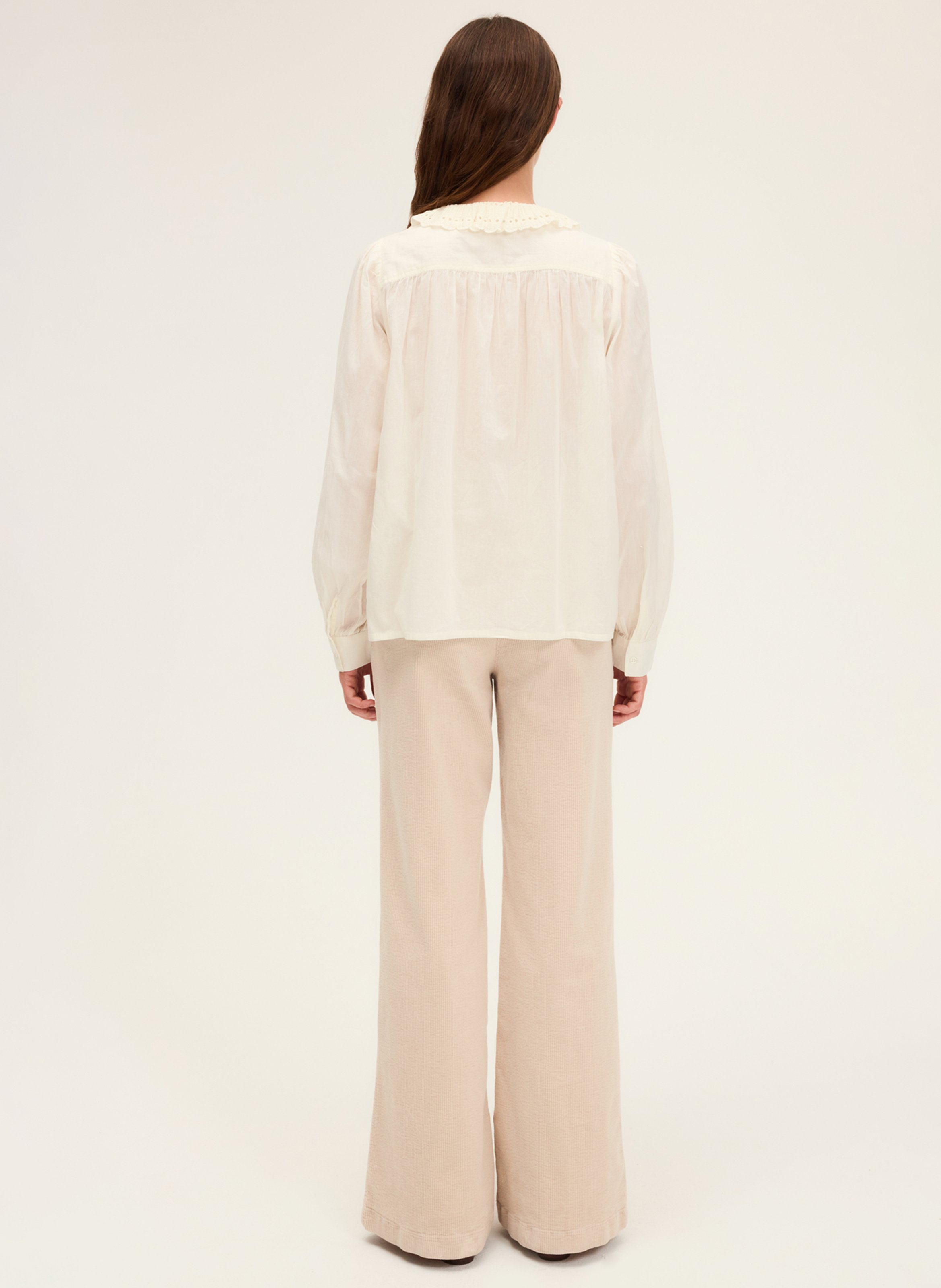 Blouse with plain lace ruffles PABLO Beige