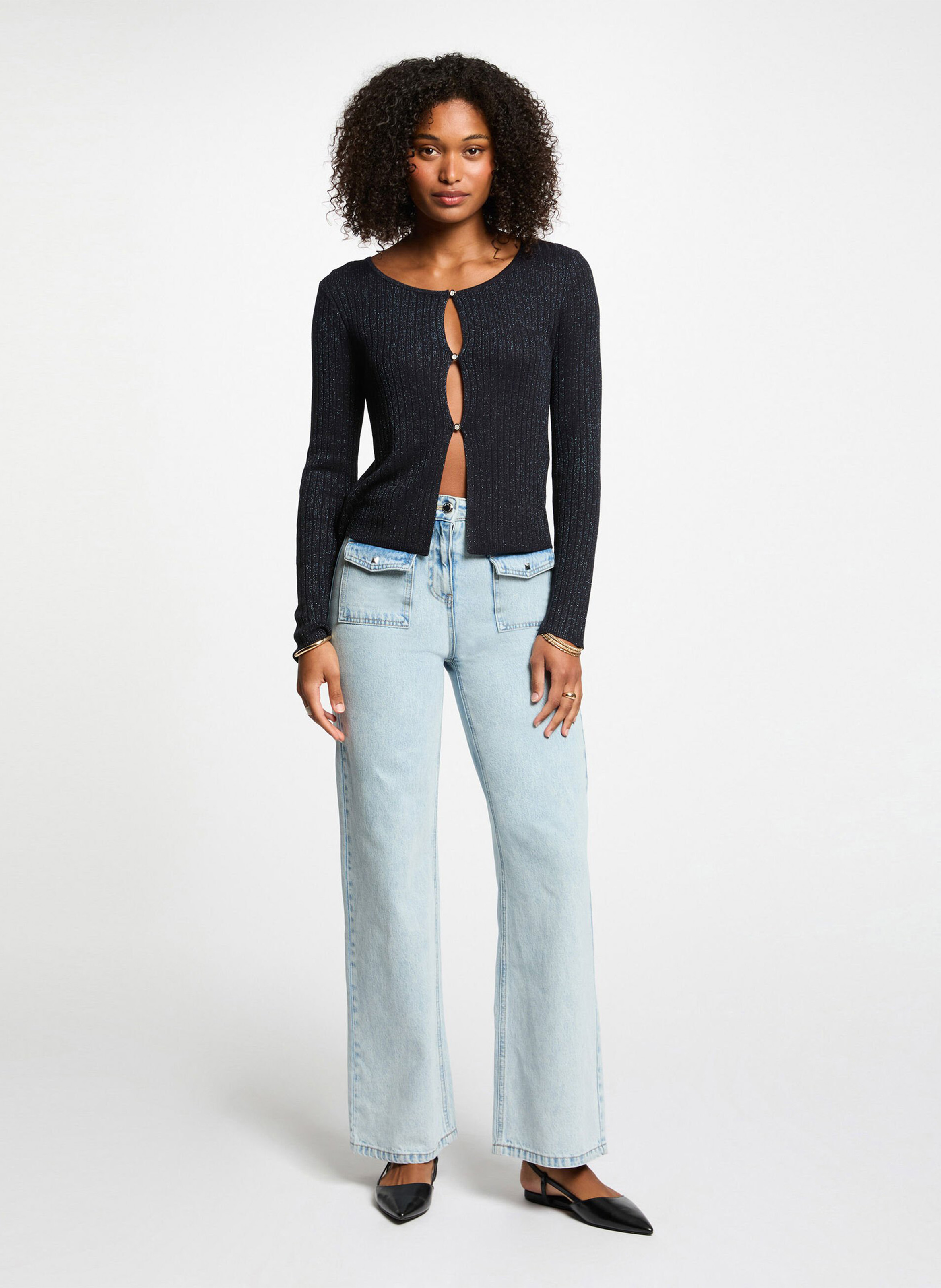 Strickjacke mit Rundhalsausschnitt MORGAN Schwarz