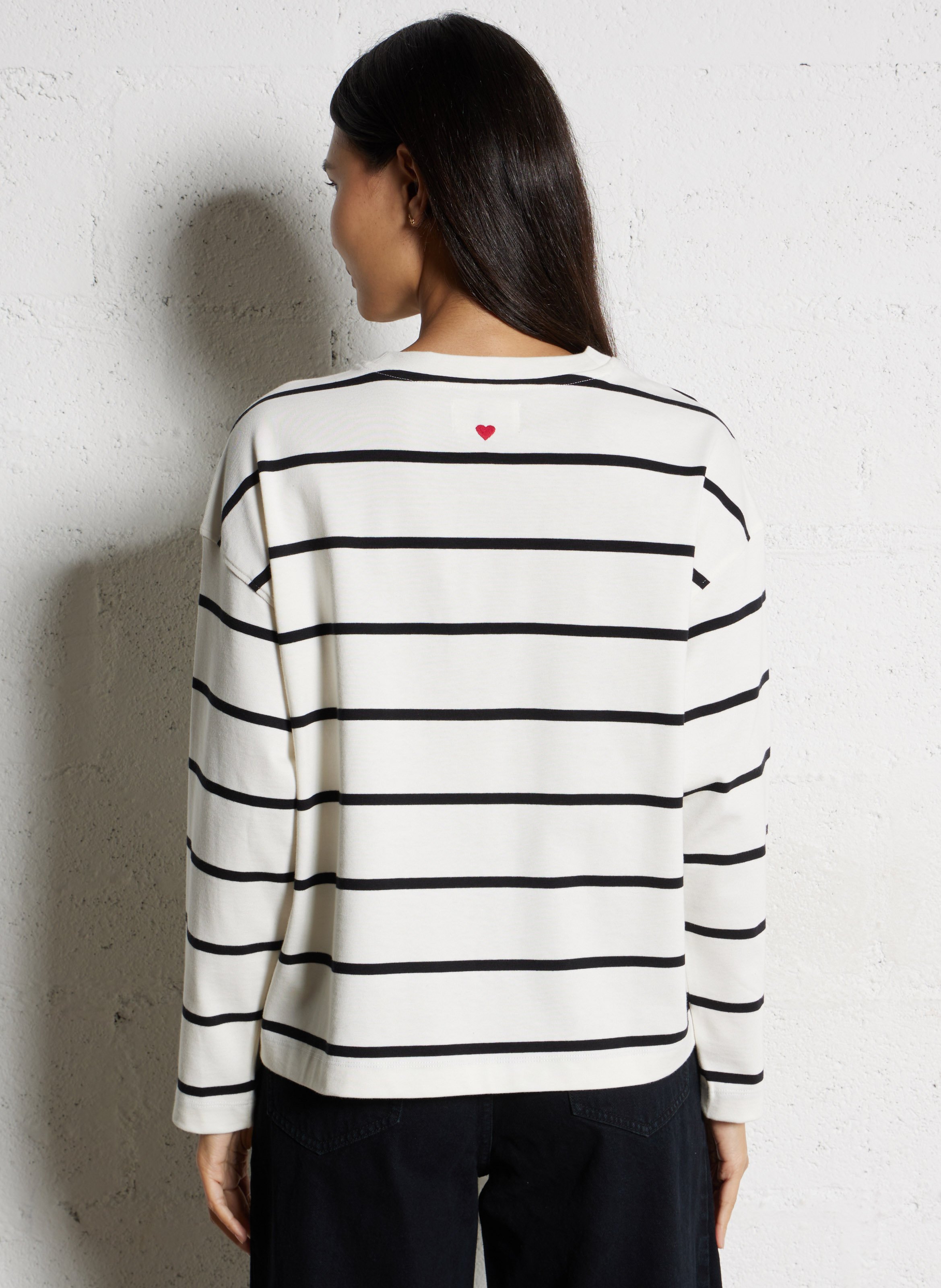 Round-neck striped cotton top DES PETITS HAUTS Beige