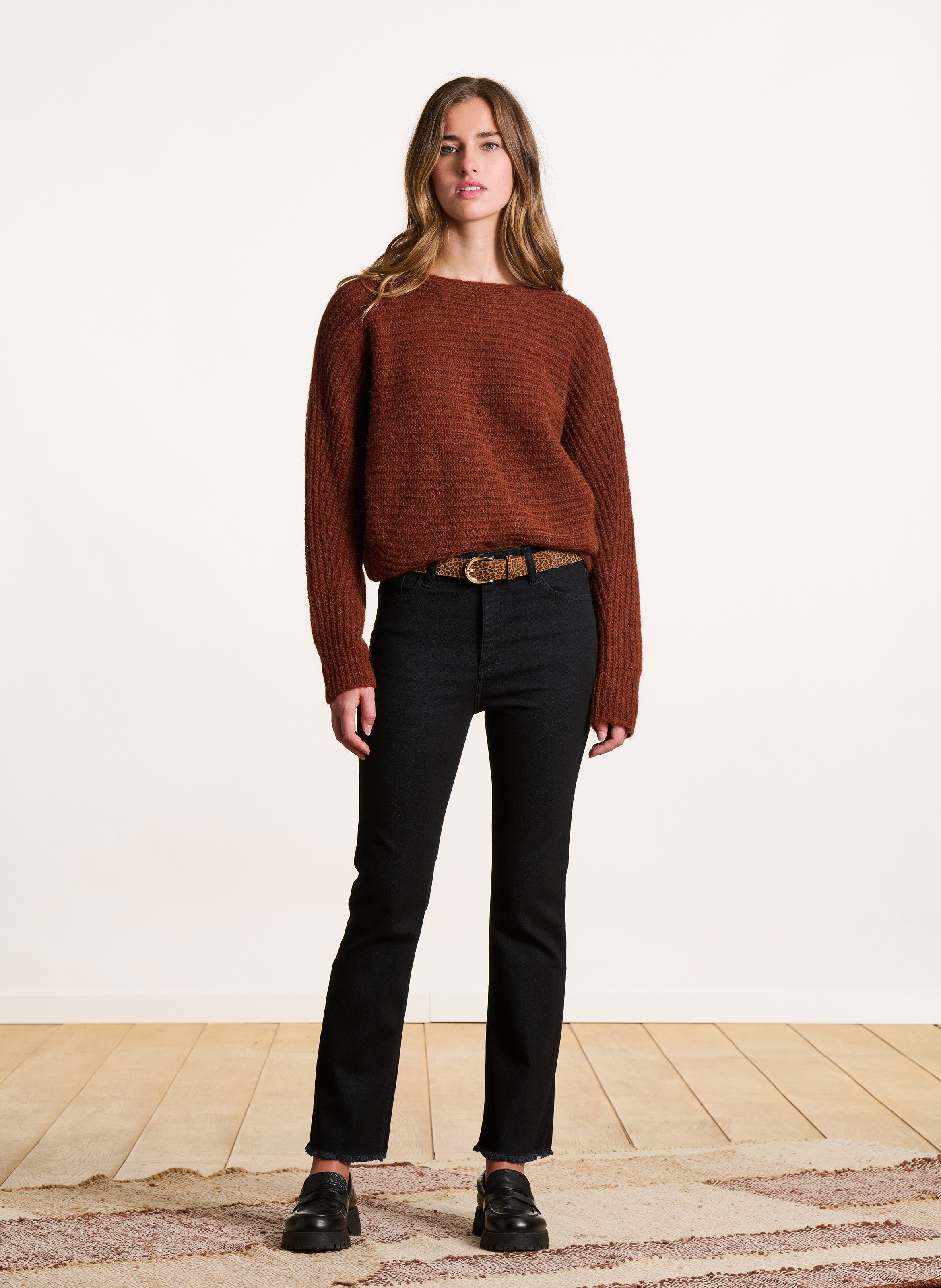 Ceinture à boucle effet léopard en cuir LA FEE MARABOUTEE Marron