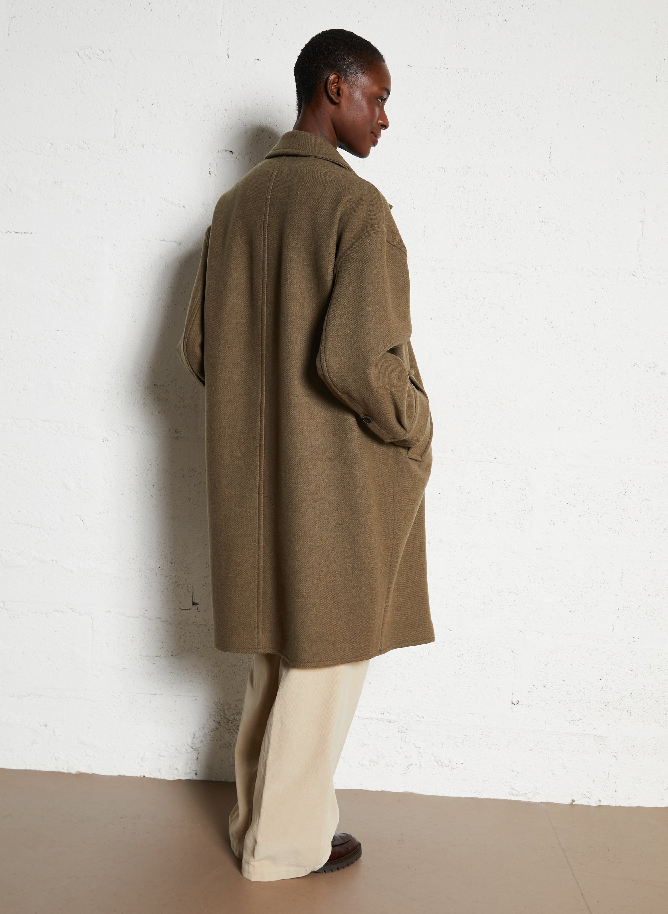 Manteau oversize col classique en laine mélangé POMANDERE Vert