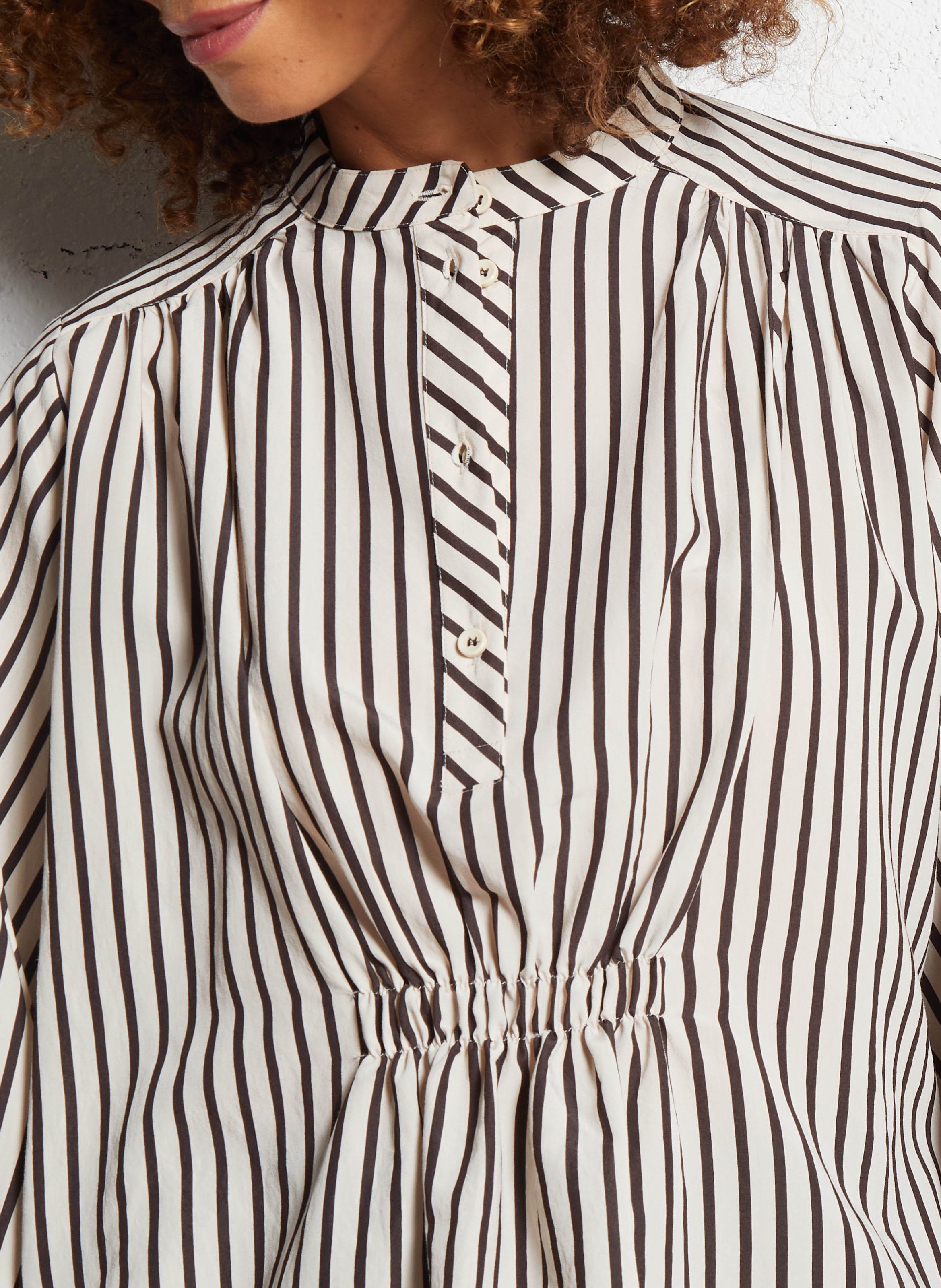 Round-neck striped blouse BELLEPIECE Brown