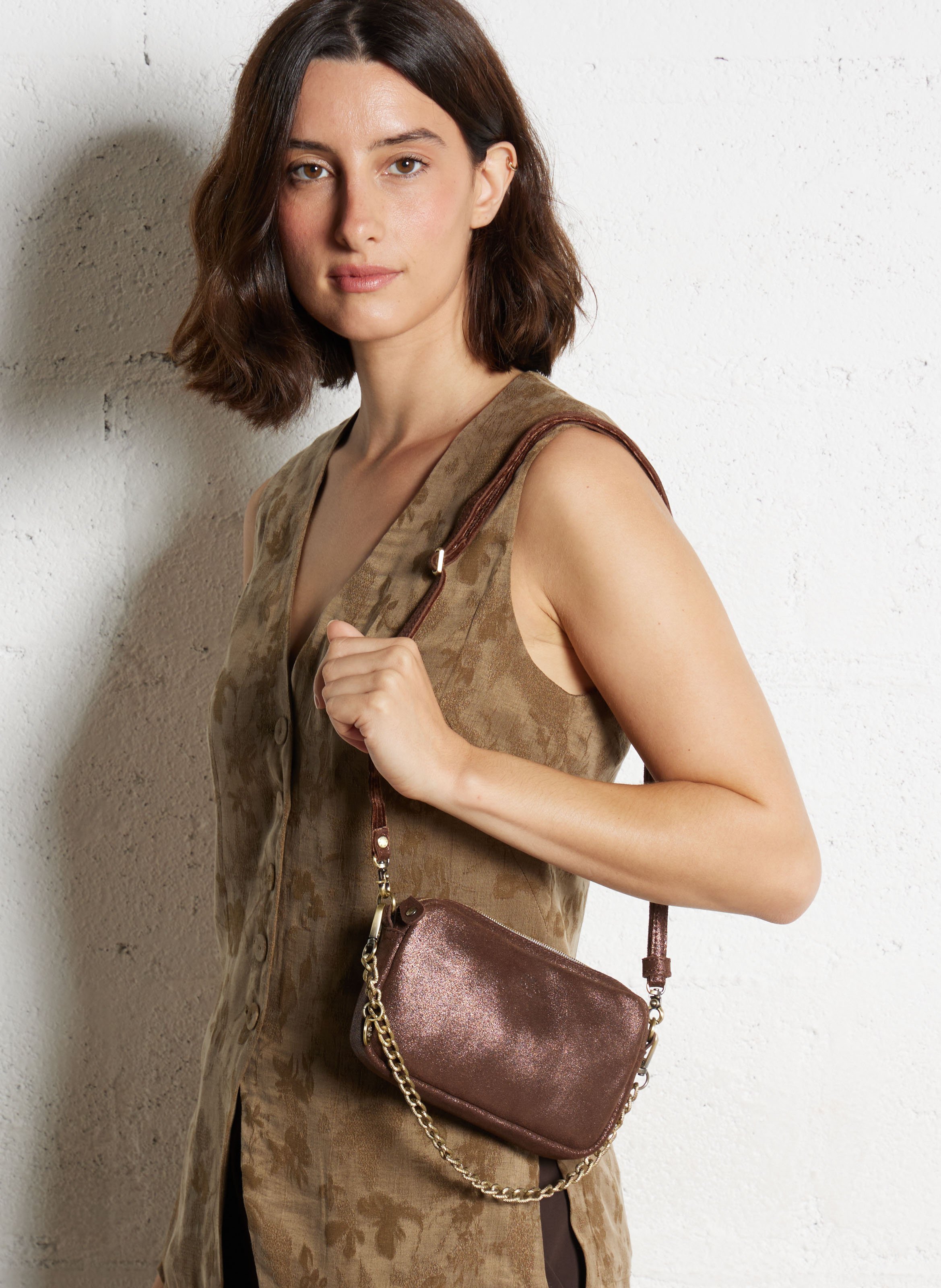Leren crossbodytas  MILA LOUISE Bruin