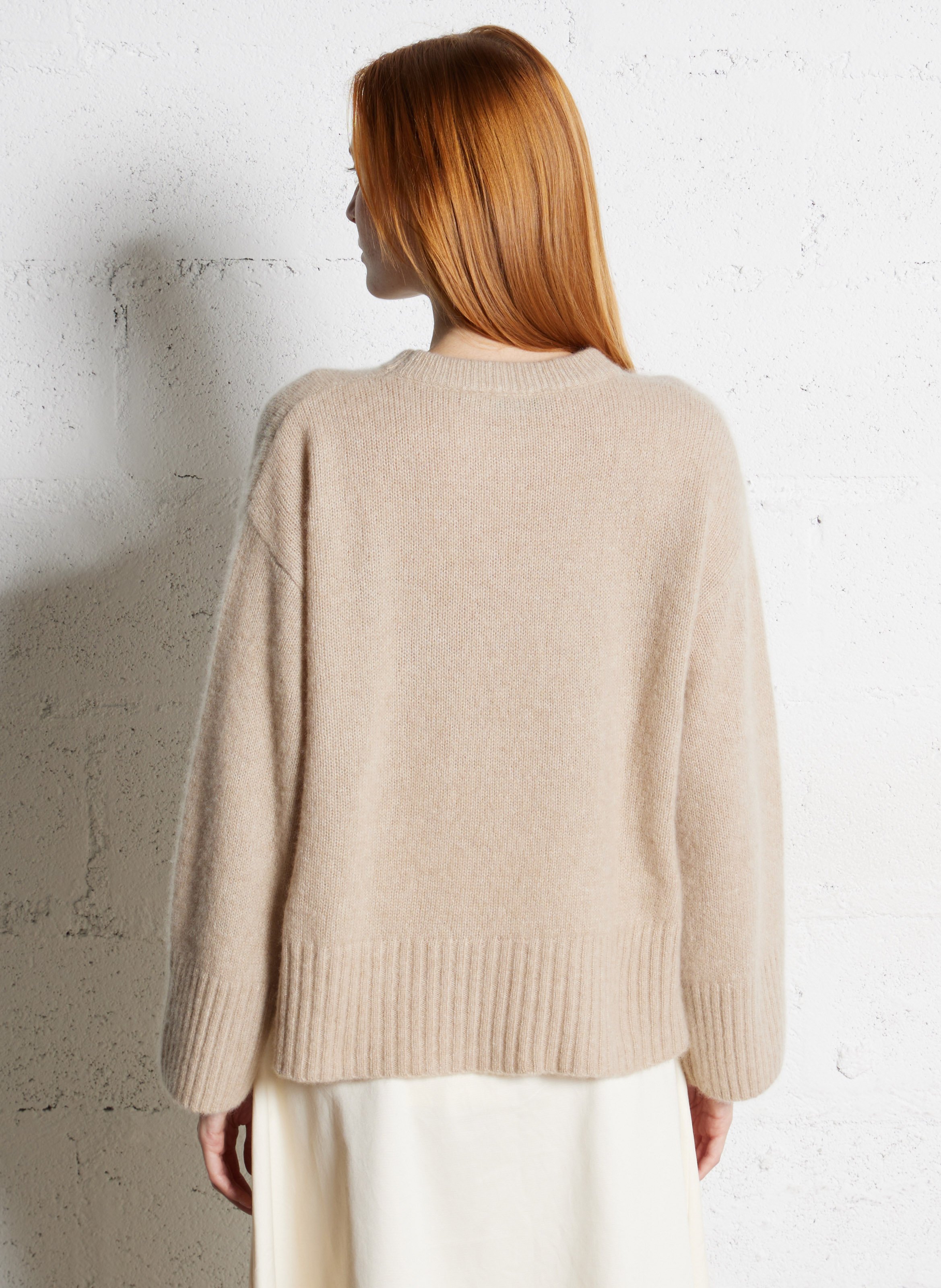 Pull ample col rond en cachemire et soie RUE DE TOKYO Beige