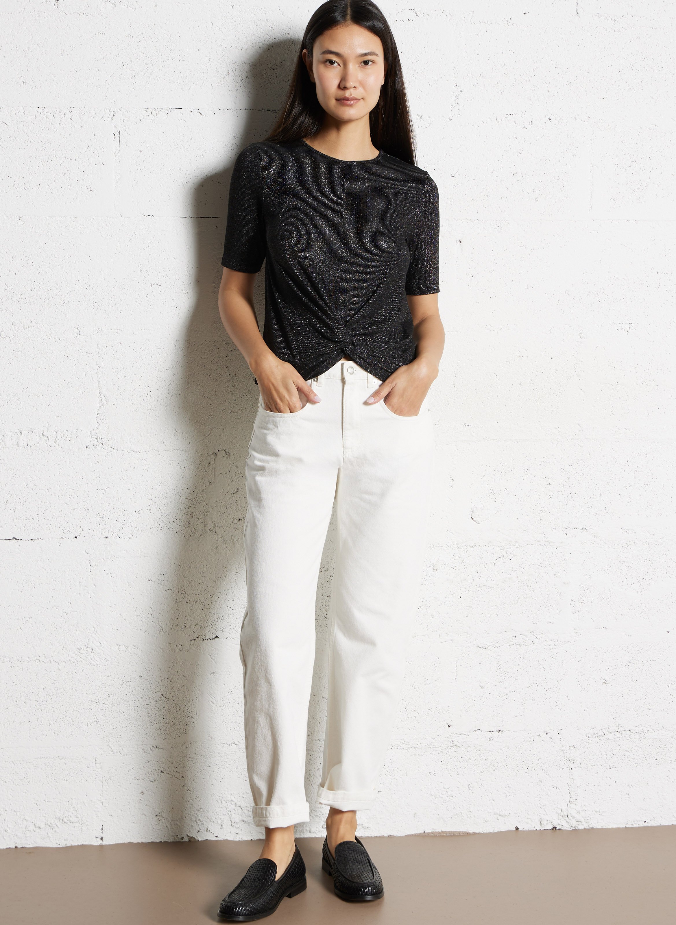 Sequin round neck straight top IKKS Black