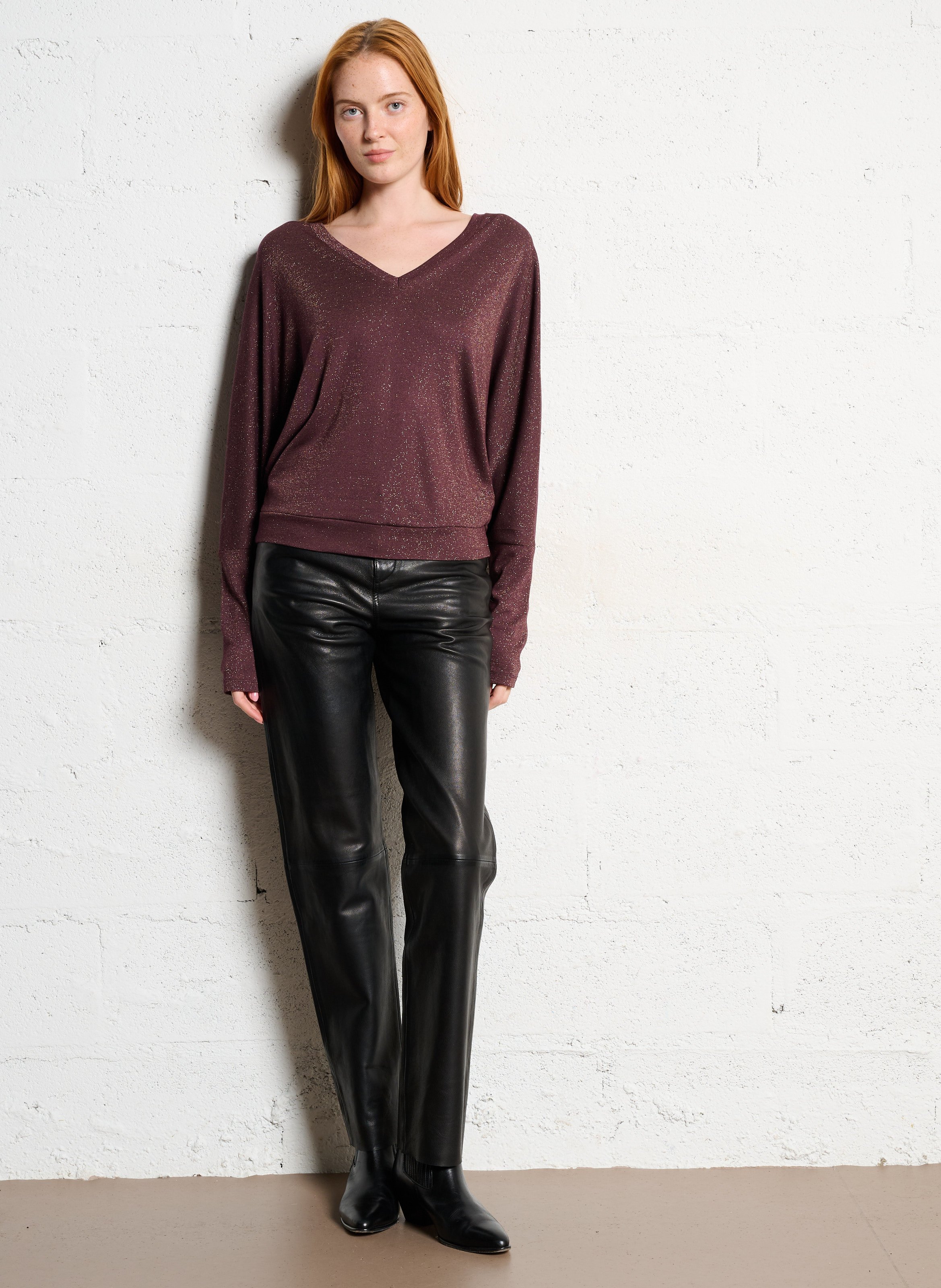 Straight leather pants IKKS Black