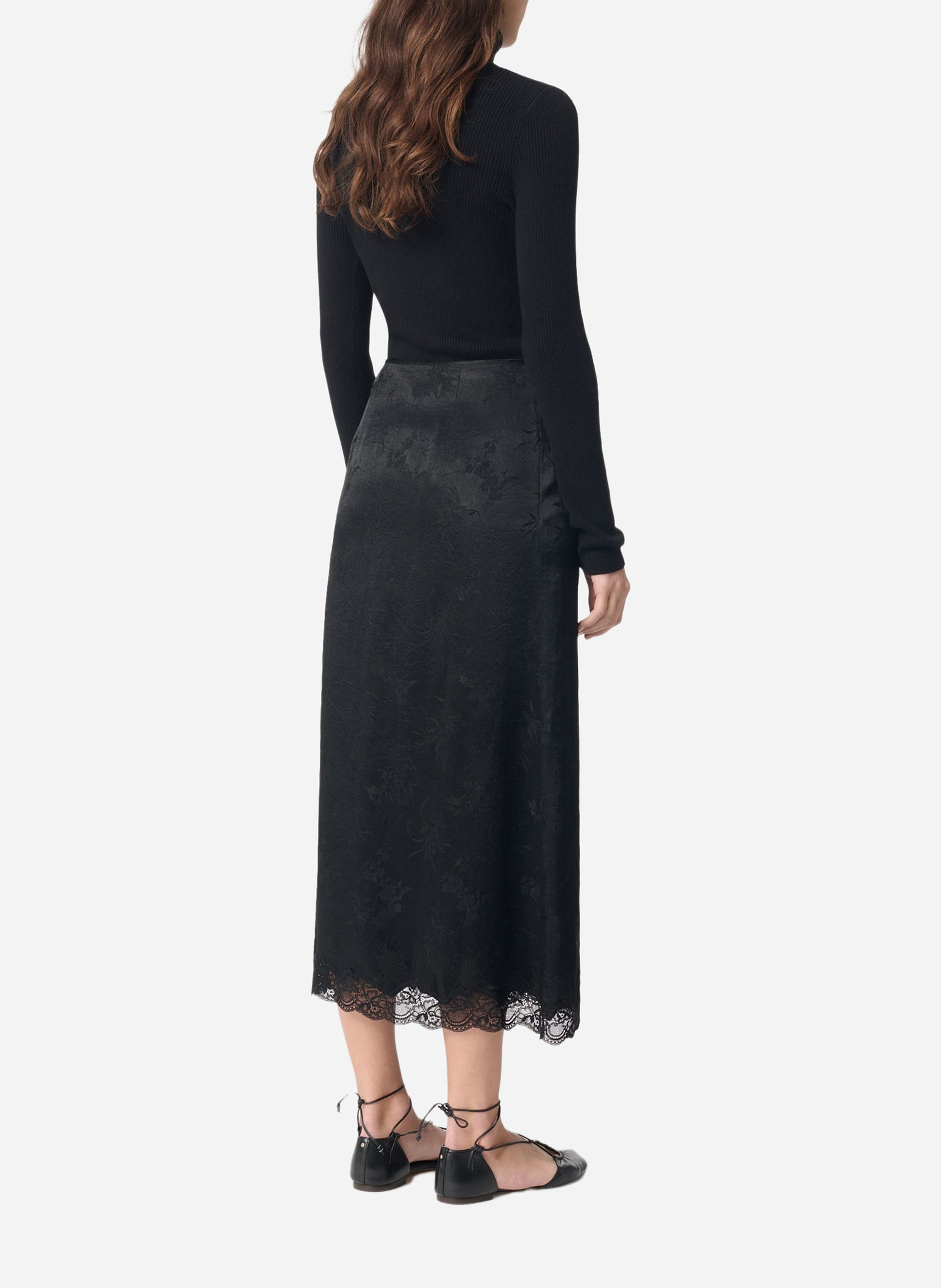 Jupe longue en jacquard imprimé satiné VANESSA BRUNO Noir