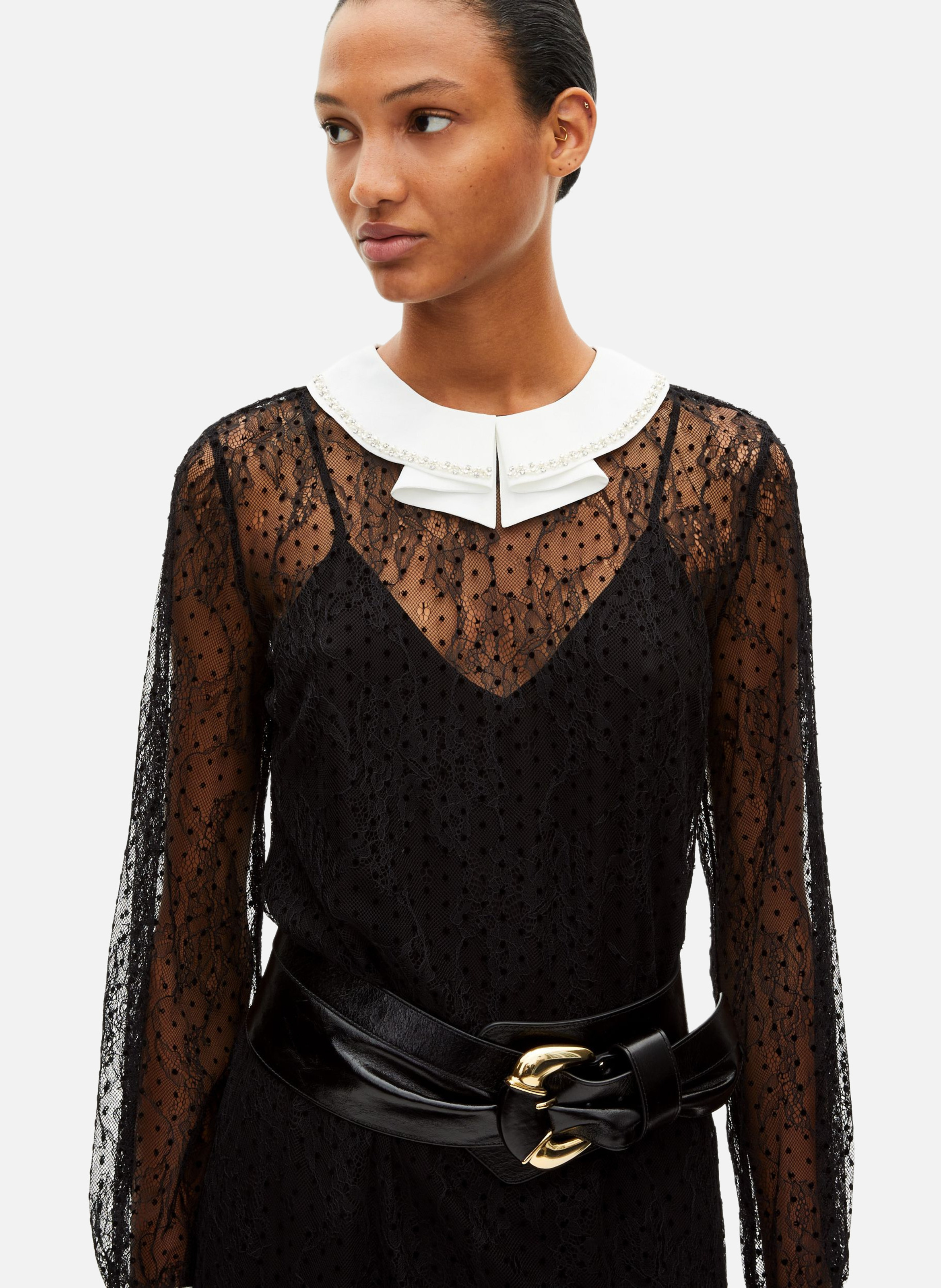 Short dress in plumetis lace and rhinestones THE KOOPLES Black