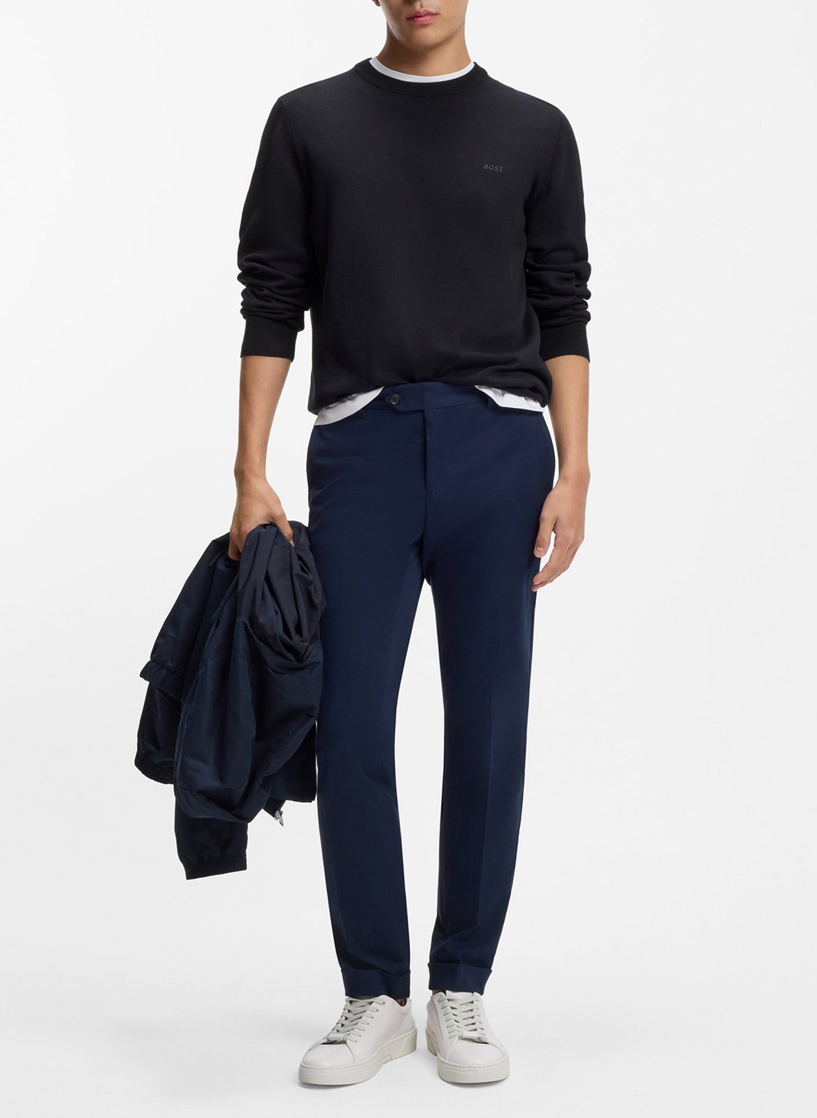 Colour block cotton sweater BOSS Blue