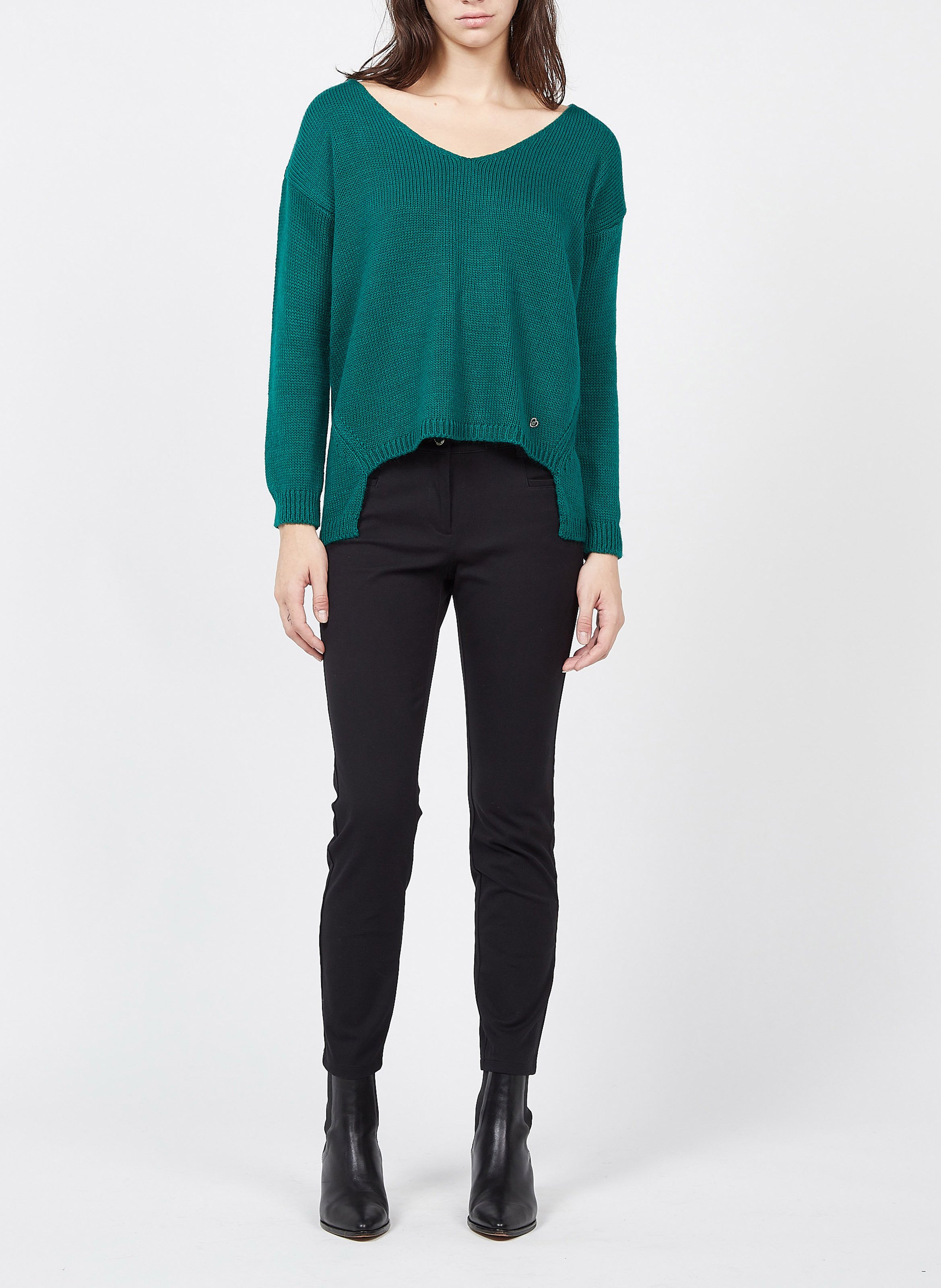 Mixed-knit V-neck sweater PLEASE Green