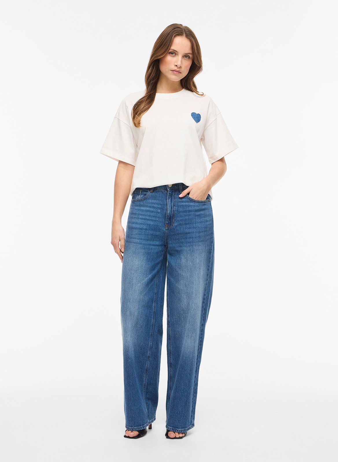 Tee-shirt col rond en coton bio mélangé VILA Blanc