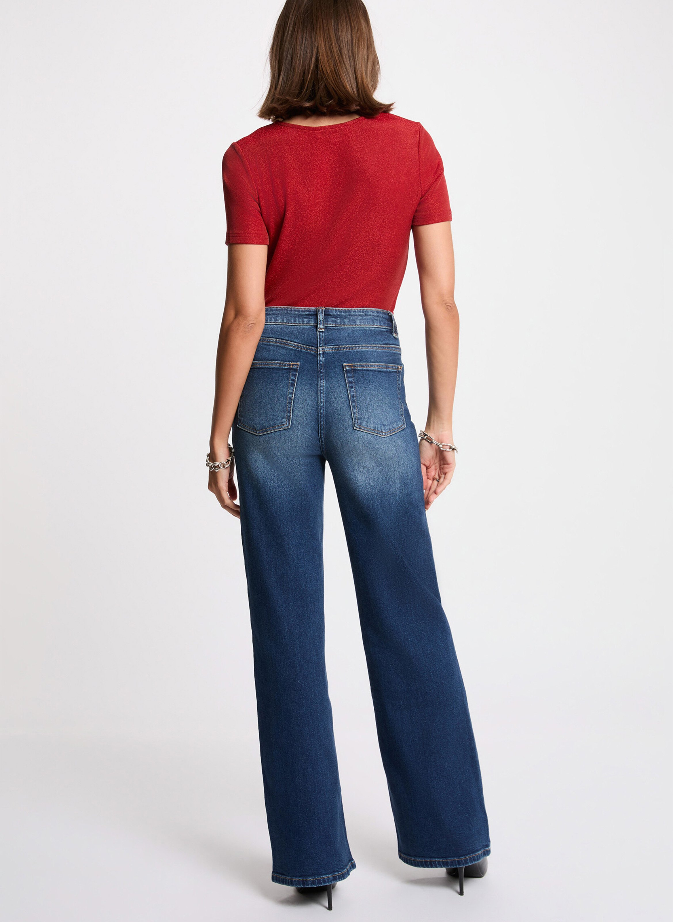 Glanzend T-shirt met V-hals Oranje