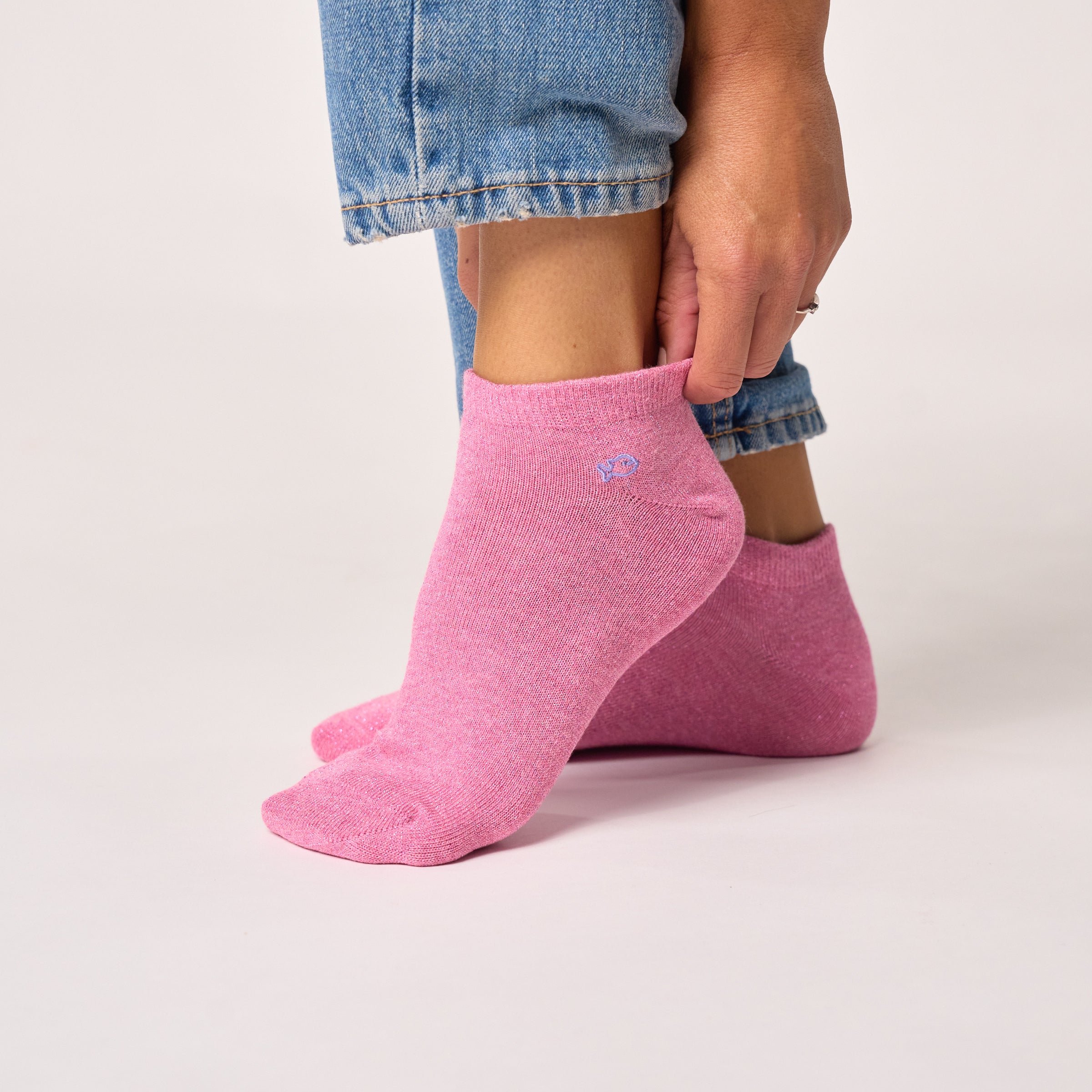 Glittery combed cotton ankle socks BILLYBELT Pink