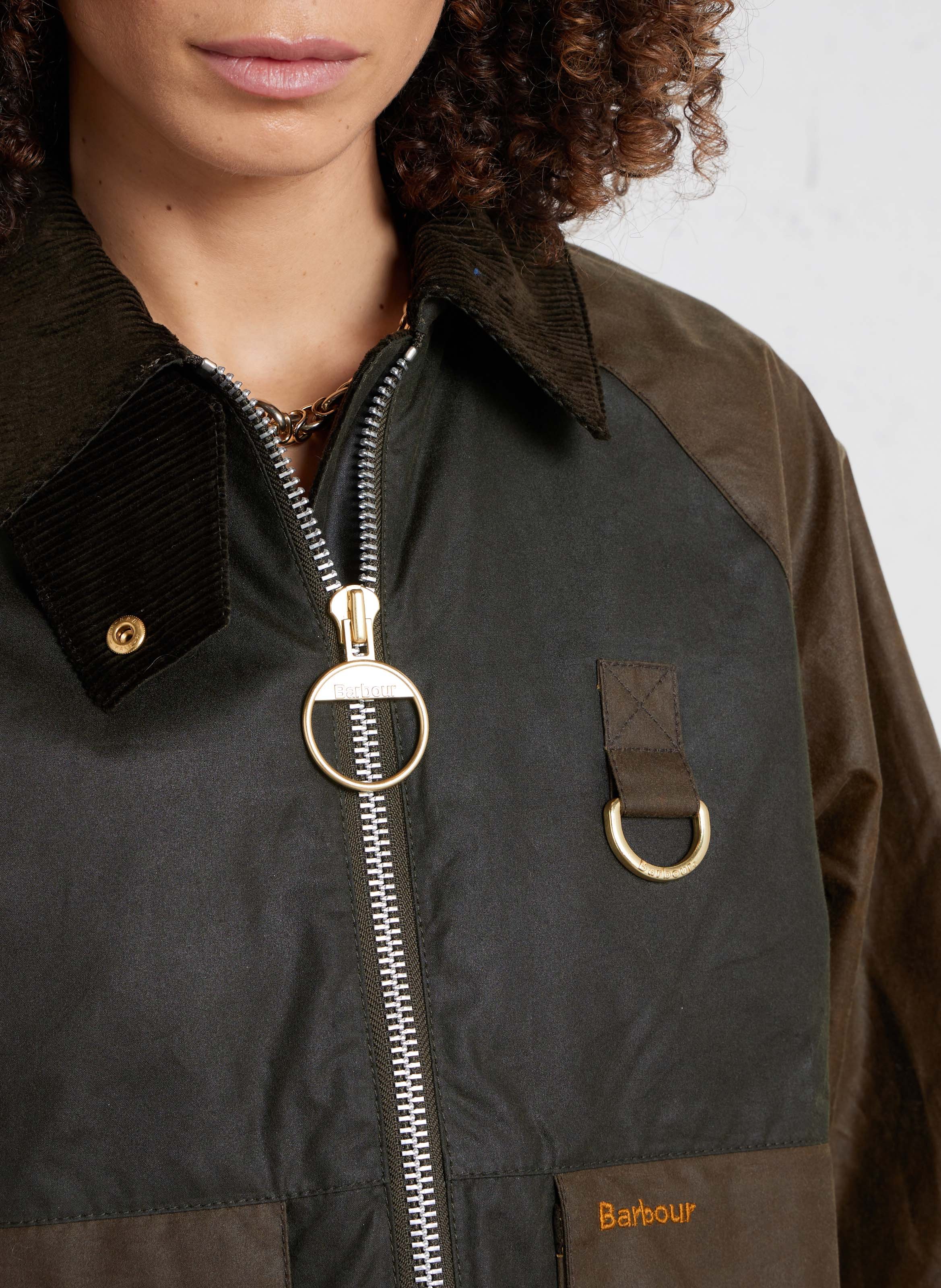 Veste zippée droite cirée BARBOUR Marron