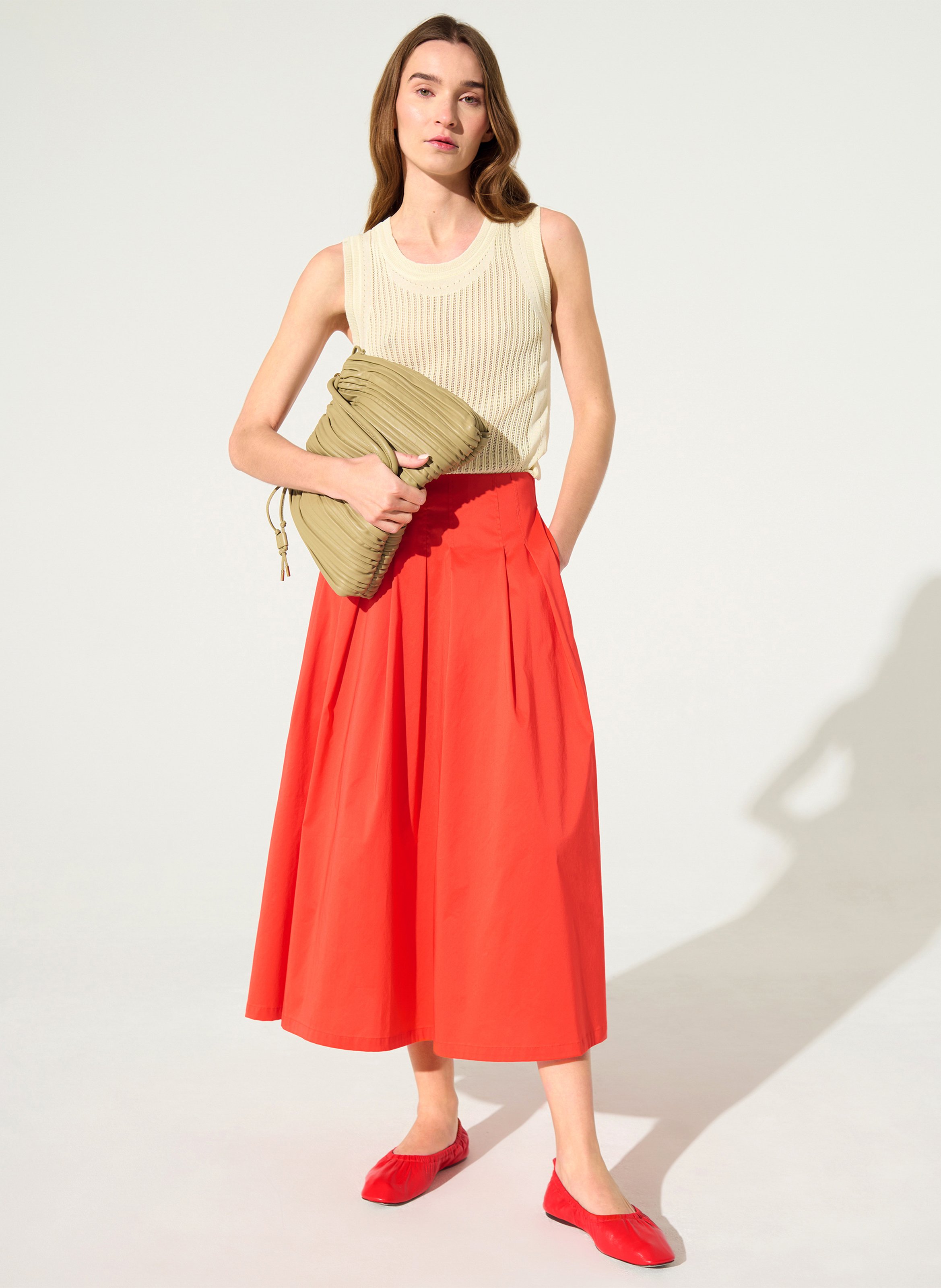 Langer, ausgestellter Rock aus Baumwoll-Mix Rot