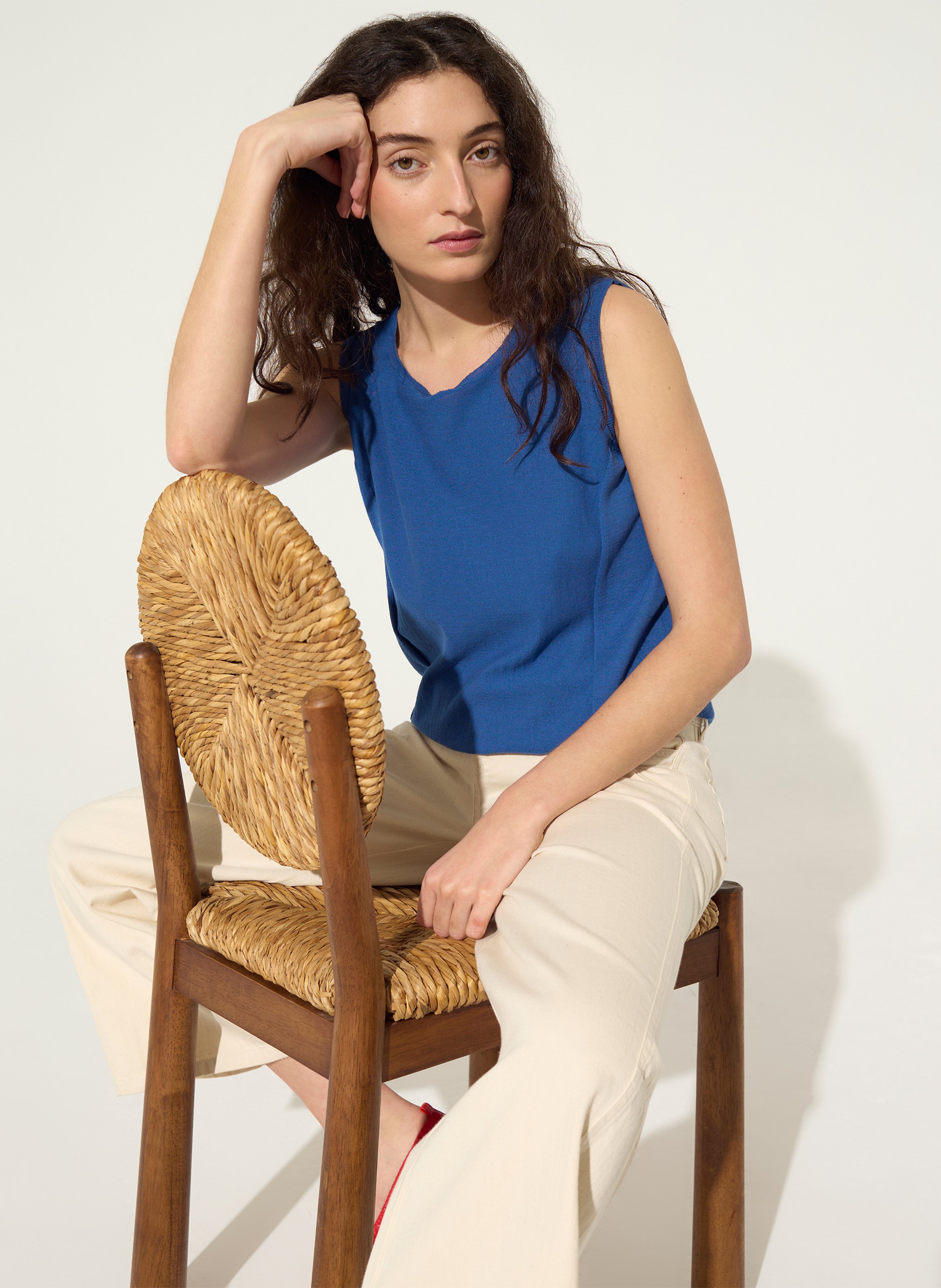 Débardeur droit col rond en coton COTELAC ACOTE Bleu