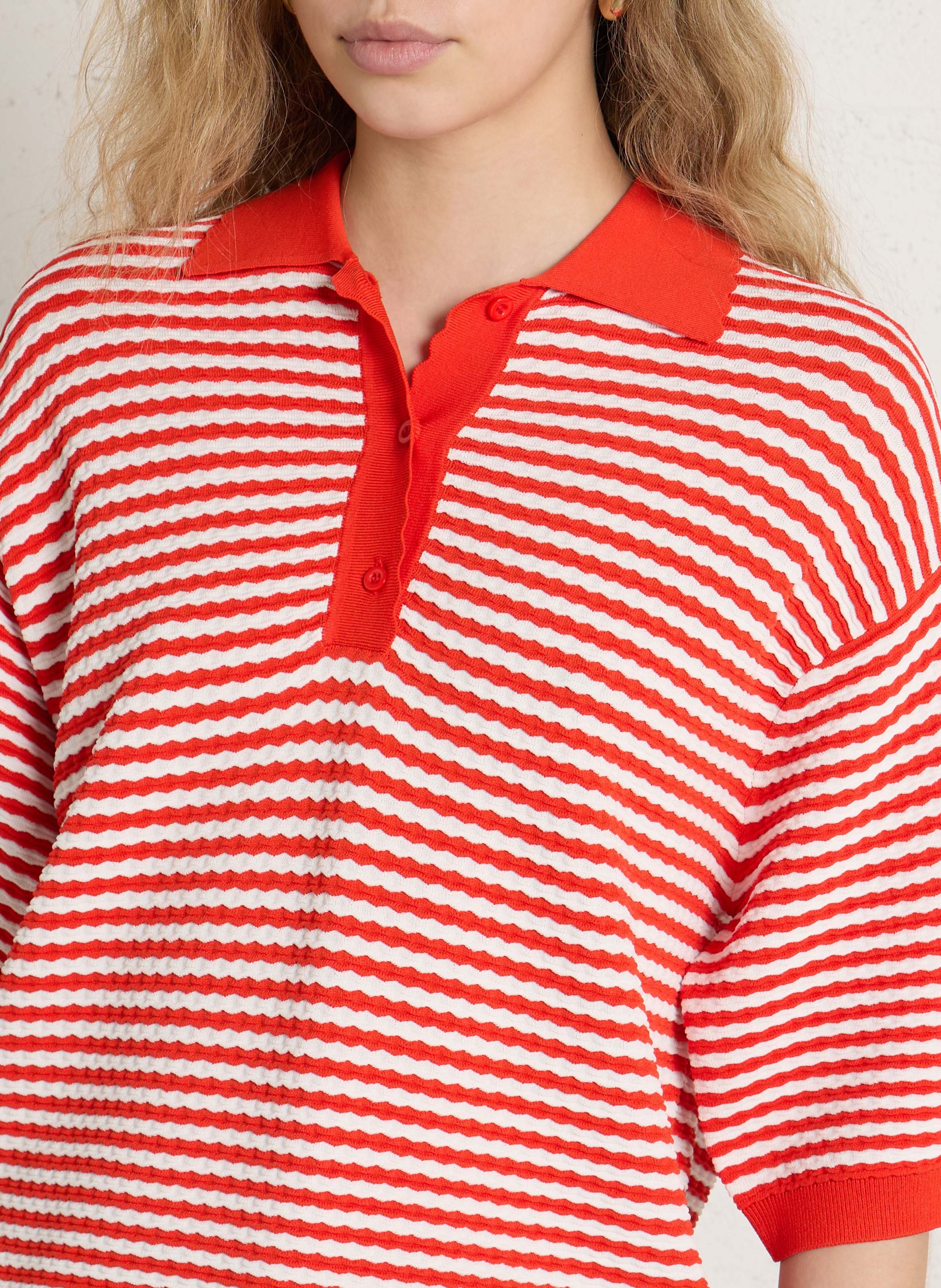 Short-sleeved striped knit polo STELLA NOVA Red
