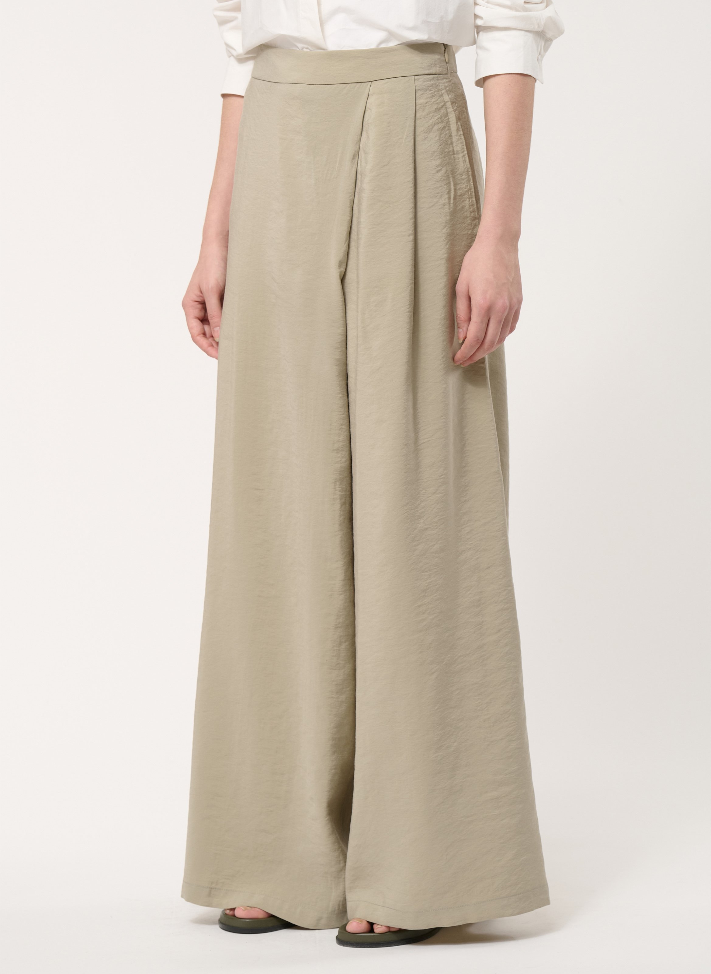 High-waisted plain long crossed pants HUMILITY Green