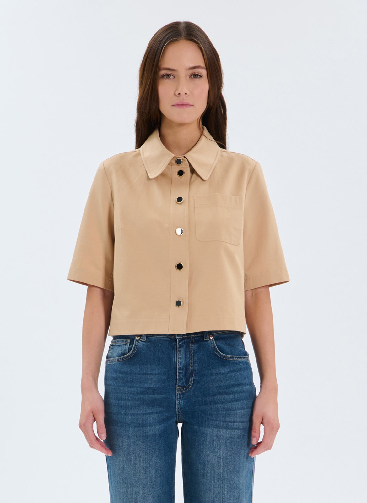 Organic cotton-blend shirt with classic collar ZAPA Beige