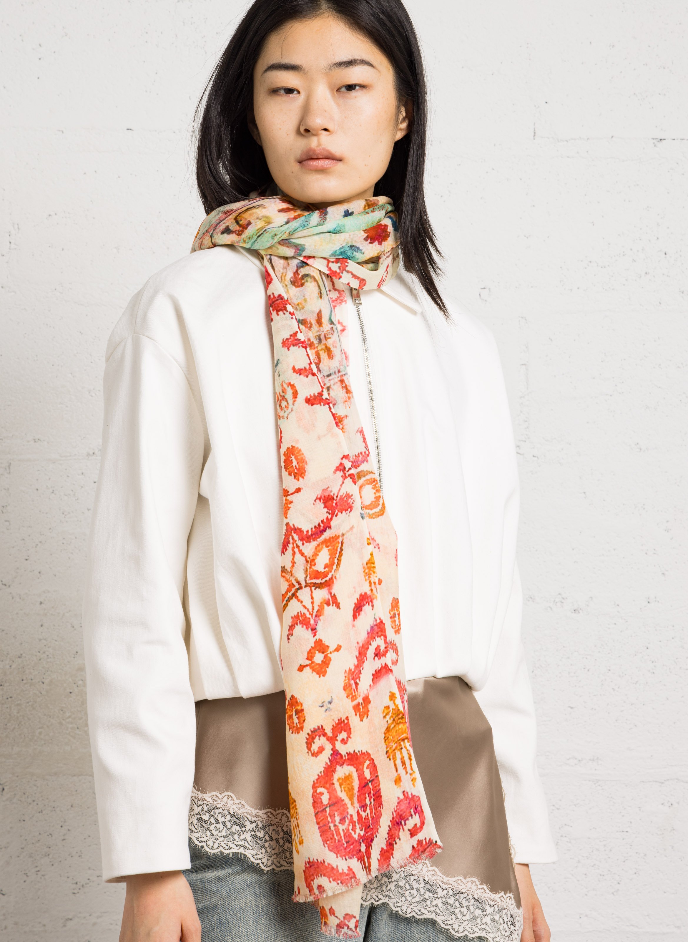 Printed cotton floaty scarf SUD EXPRESS Beige