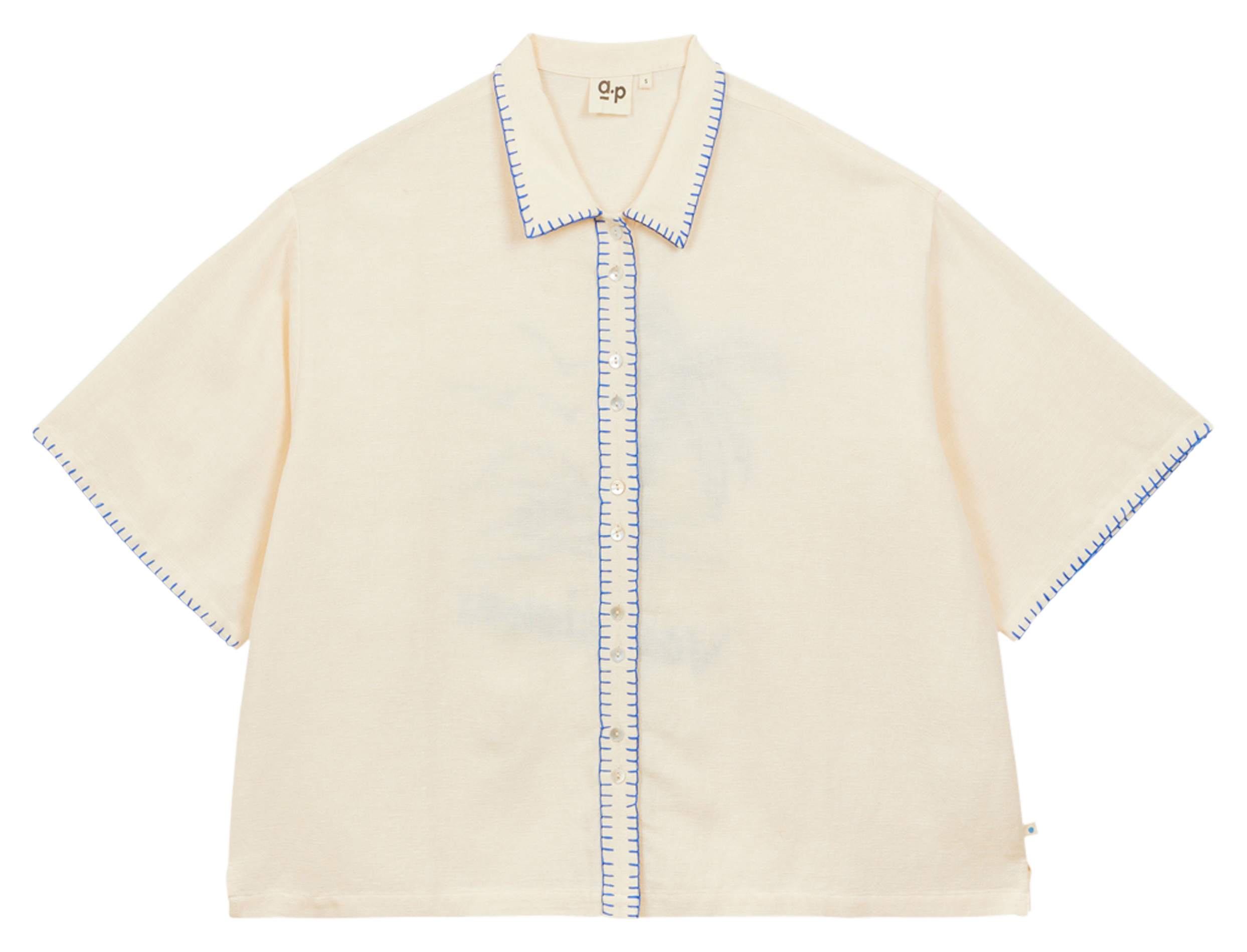 Chemise oversize col classique brodée A.P Beige