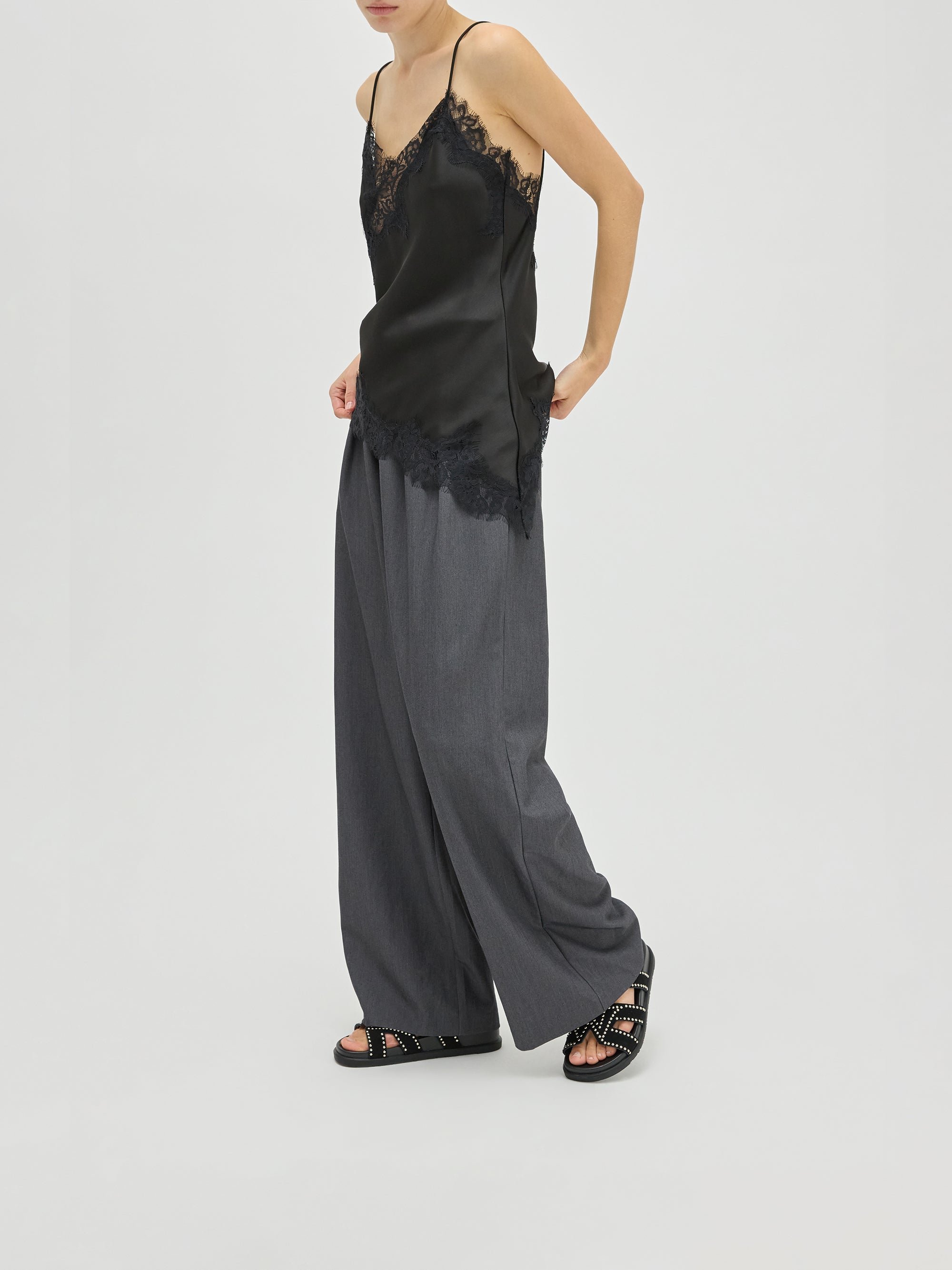 Flat suede sandals with studded straps VANESSA WU Black