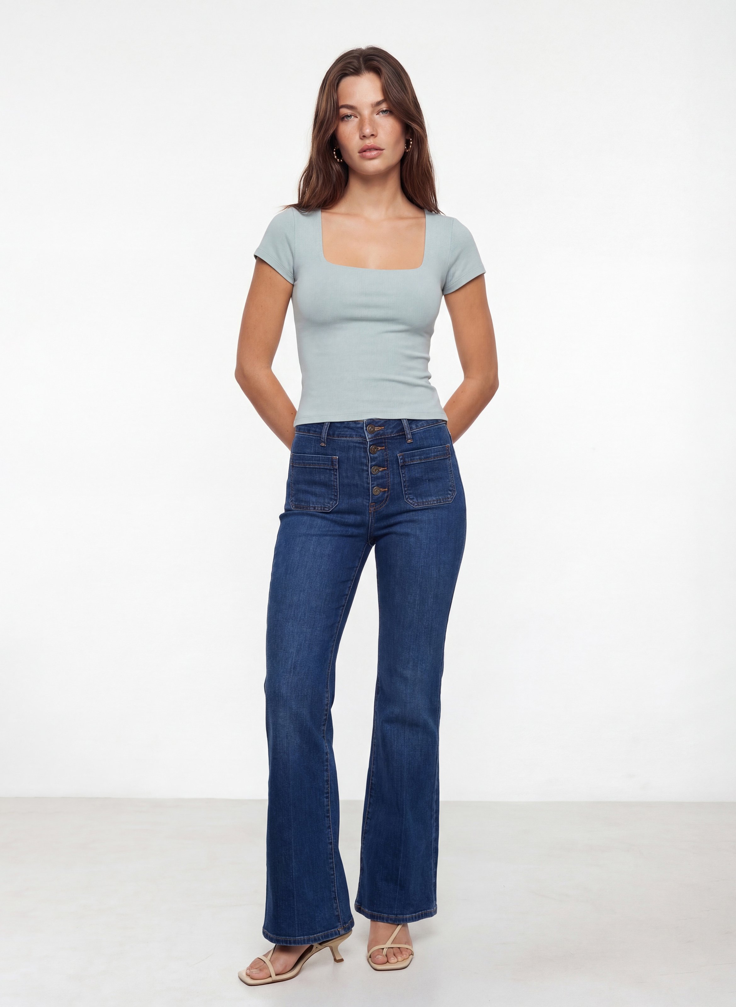 Tee-shirt col carré en coton mélangé KOOKAI Vert