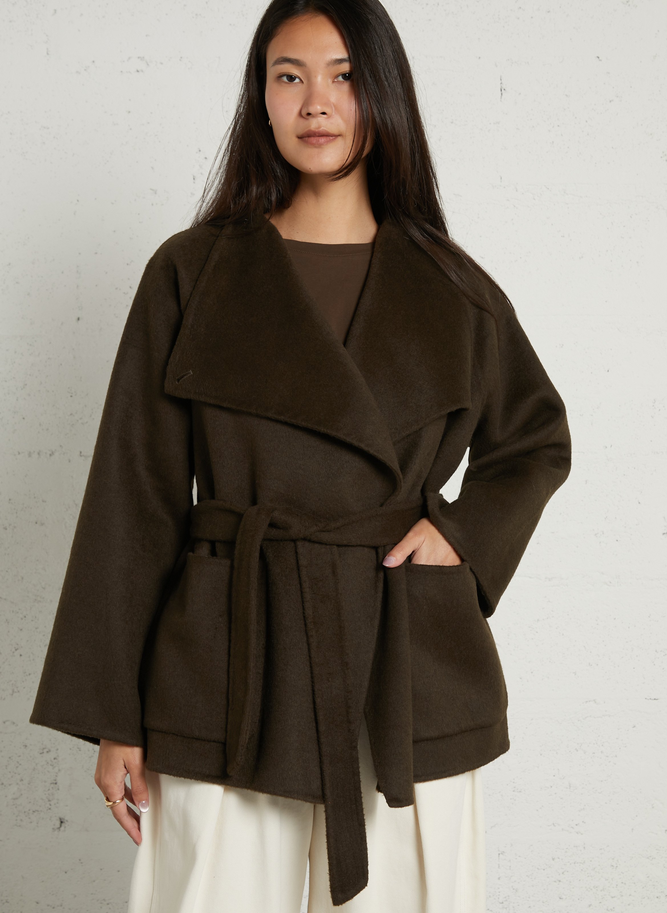 Coat in blended recycled wool SUNCOO Khaki